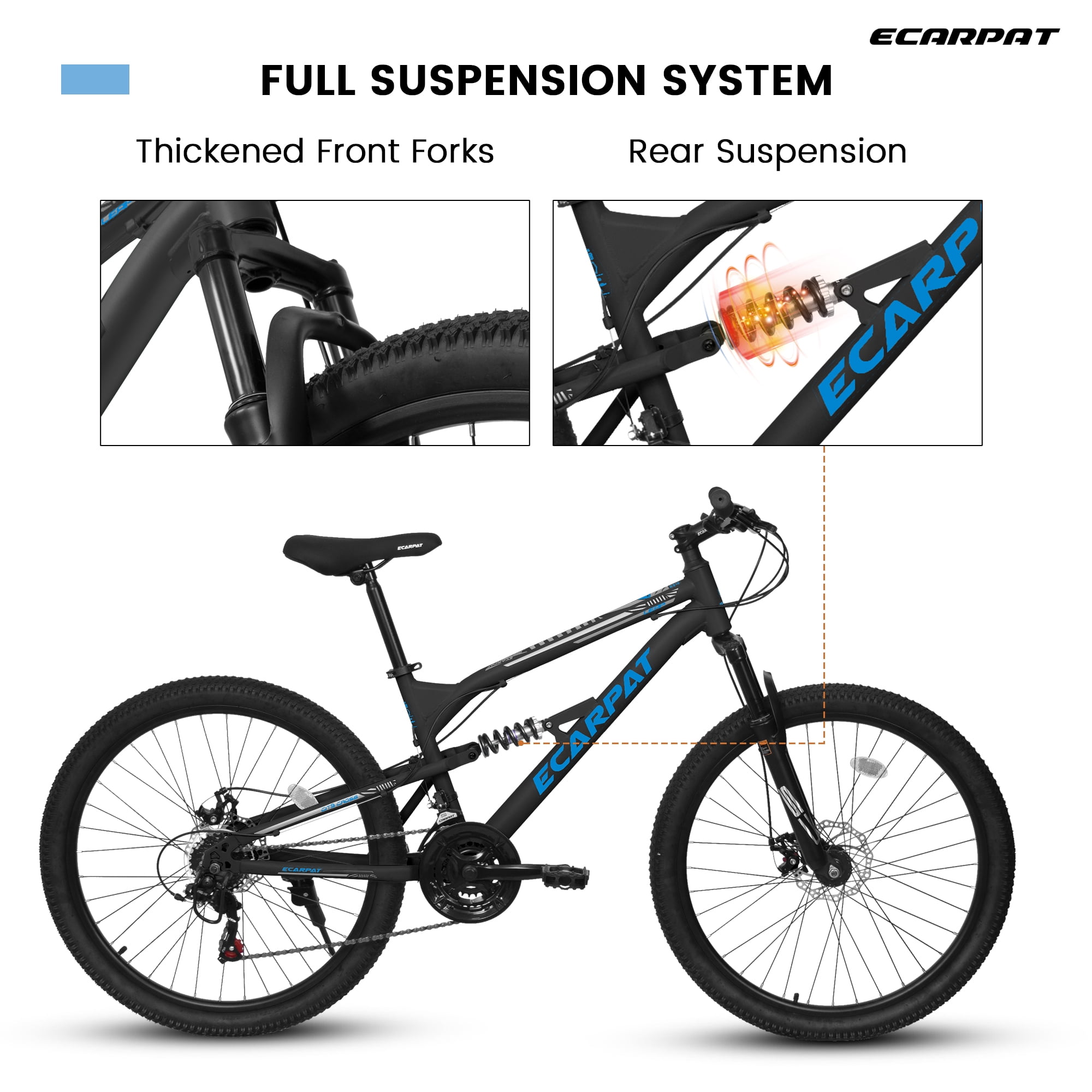 Ecarpat 26-inch Dual Full Suspension Mountain Bike, 21-Speed All-Terrain MTB with Dual Disc Brakes (Blue, 26-inch) 2qsq1
