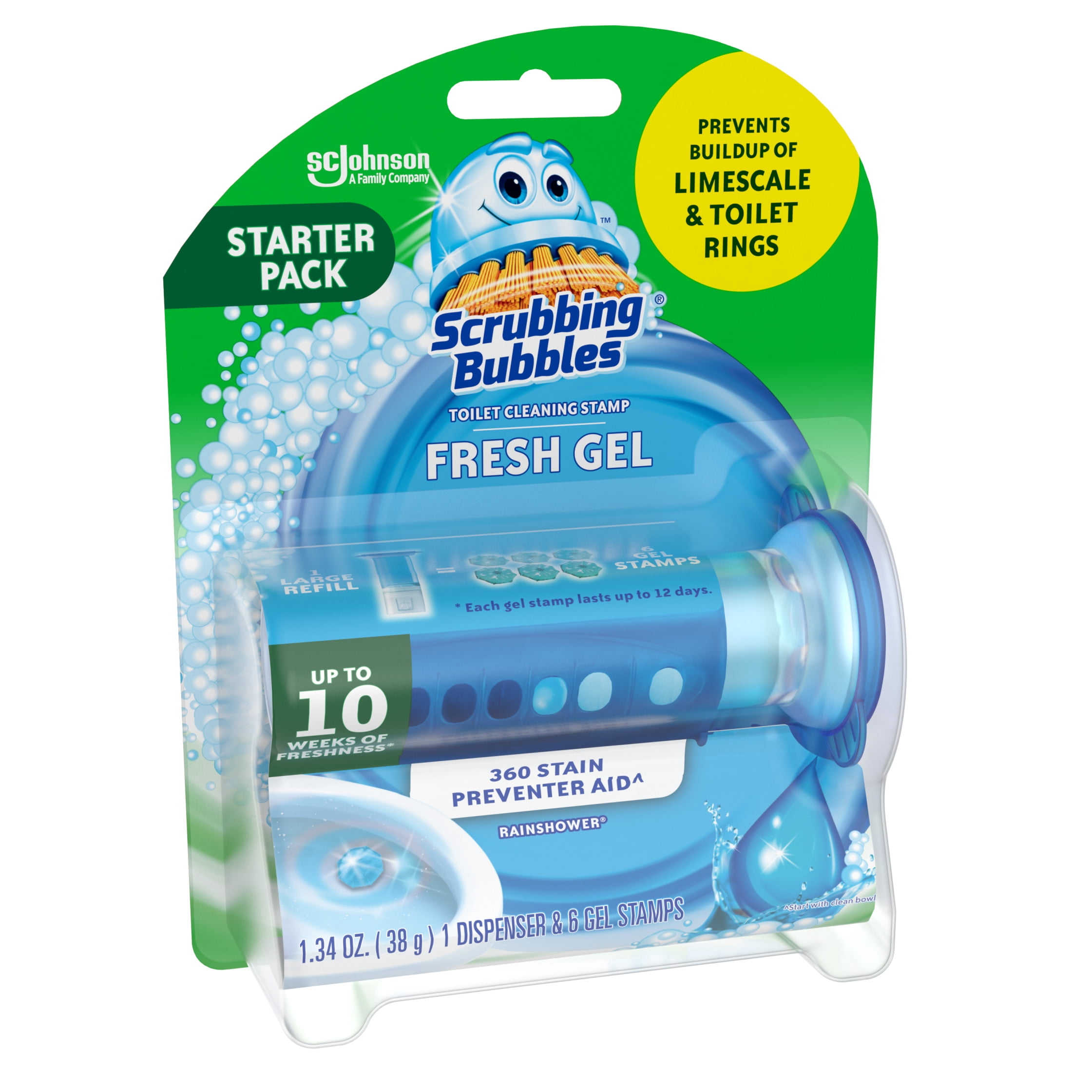 Scrubbing Bubbles Automatic Toilet Bowl Cleaner Gel Stamp, Rainshower Scent (6 Gel Stamps) j5n7e