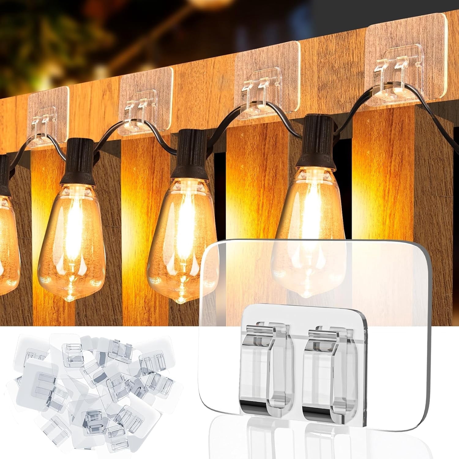 Camivile Outdoor String Light Hooks Adhesive Clips for Christmas Lights and Cable Management (Clear, 95 Pack) 4pzn9