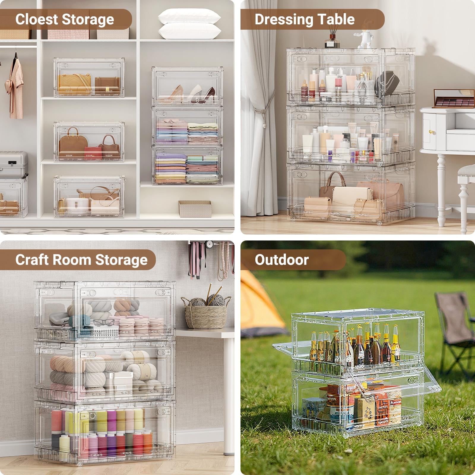 Broview Clear Stackable Storage Bins with Lids and Wheels (Large, 4 Pack, 320 qt Total Capacity) qhix3
