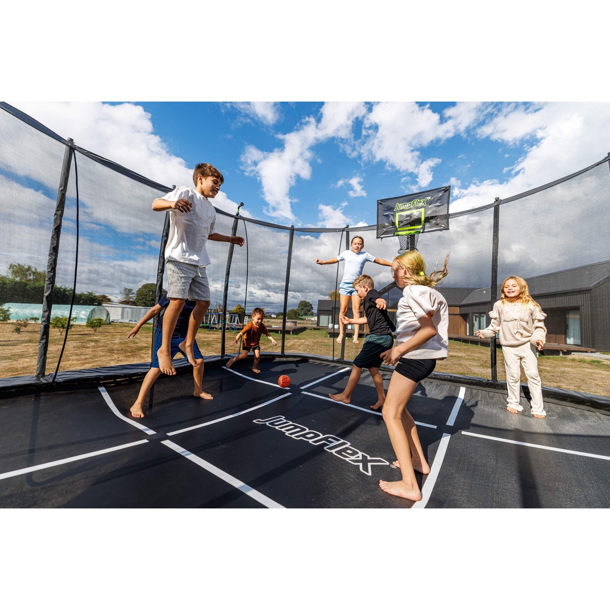 JumpFlex MEGA Outdoor Trampoline with SMARTSHADE Canopy (Black, 19 ft) anaoa