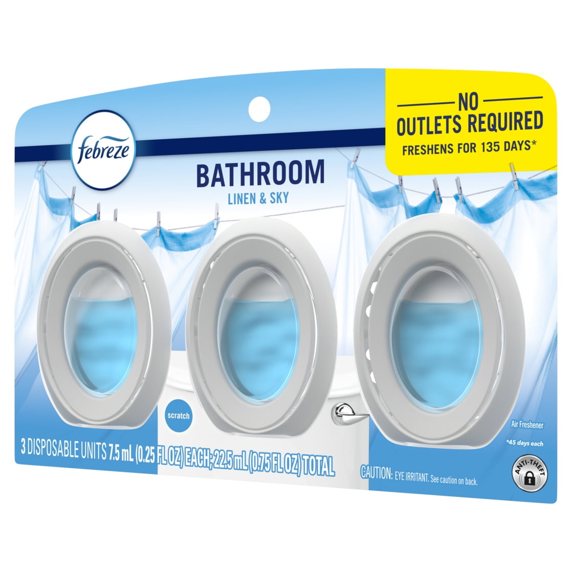Febreze Bathroom Air Freshener, Odor-Fighting, Linen & Sky Scent (3 Count) ns5s2