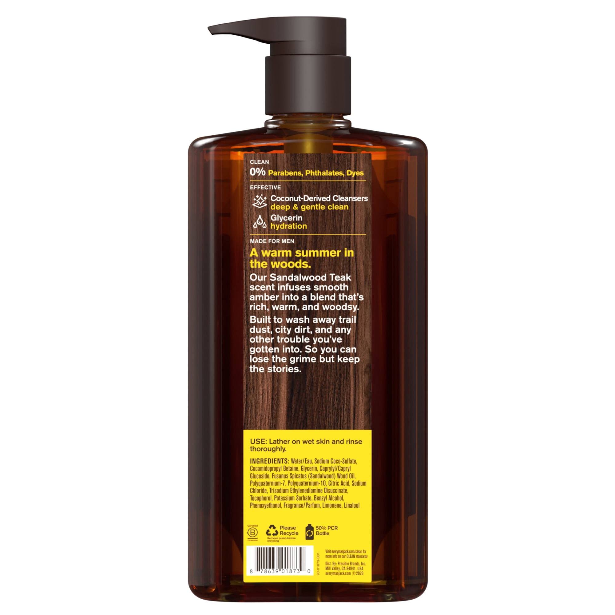 Every Man Jack Sandalwood Teak Hydrating Body Wash for Men, Deep Cleaning & Moisturizing (Sandalwood Teak, 28.8 fl oz) xb0ls