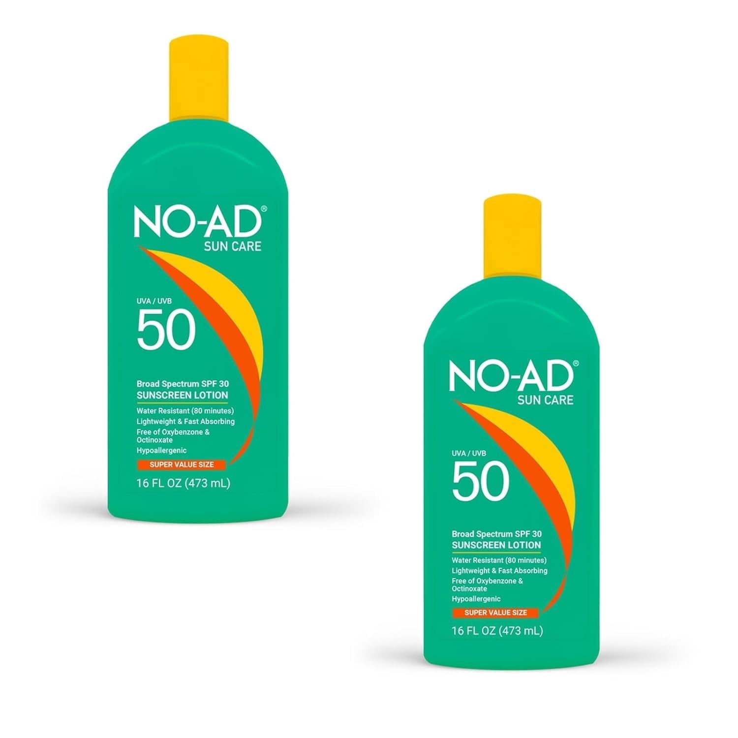 NO-AD SPF 50 Sunscreen Lotion, Broad Spectrum UVA/UVB Protection, Water Resistant, Moisturizing Vitamin E and Aloe (White, 32 oz, 2 Pack) tm1q3