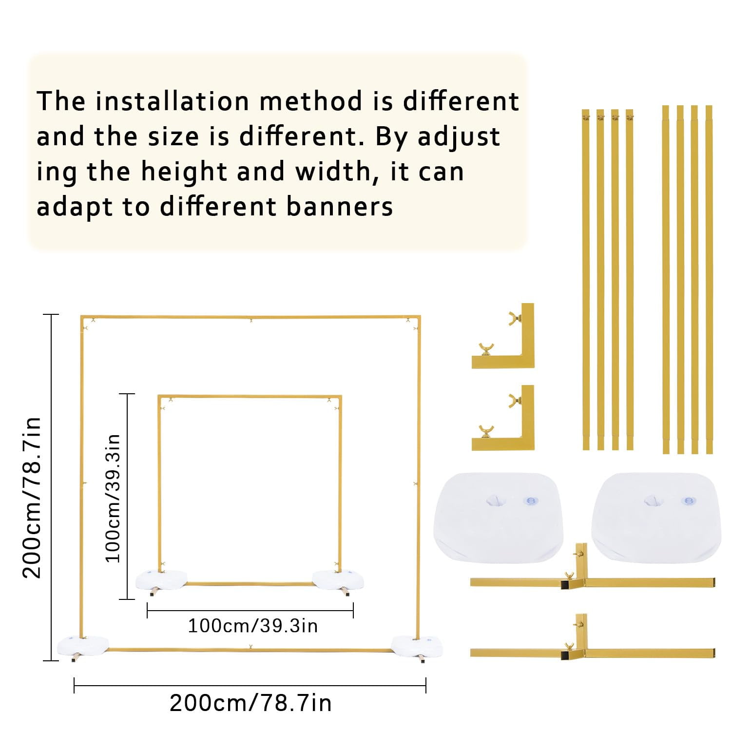 VINCIGANT Square Wedding Arch Backdrop Stand, Heavy-Duty Metal Frame for Floral Balloon Displays (Gold, 6.6 ft x 6.6 ft) diarb