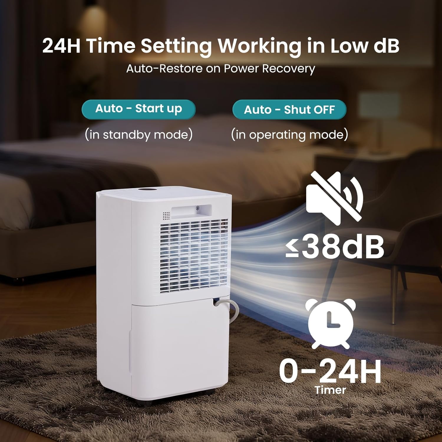 SIMENMAX Dehumidifier for Home and Basement with Drain Hose (White, 67.6 fl oz) mxw5g