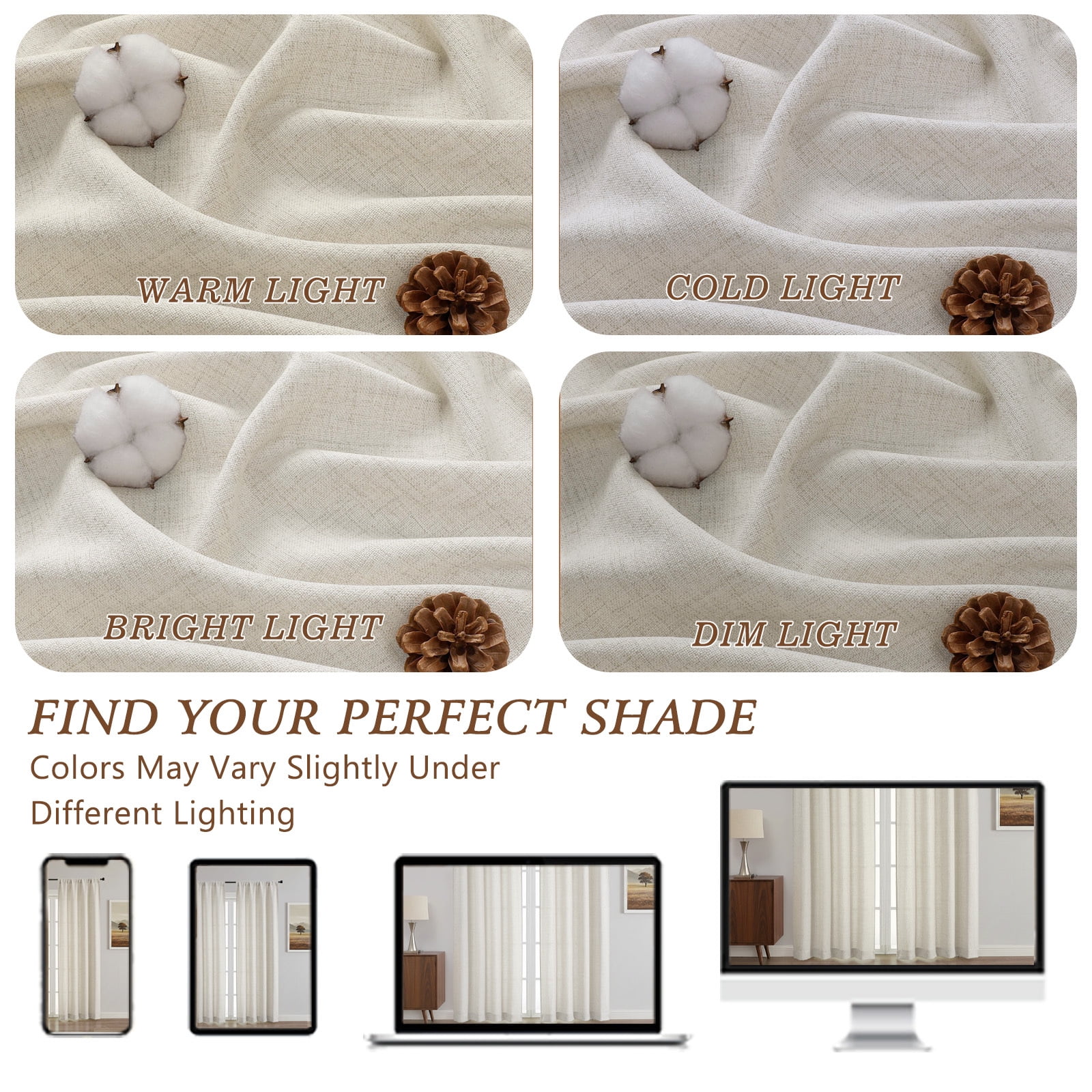 OVZME Light Filtering Faux Linen Window Curtains, Soft Airy Farmhouse Drapes for Living Room and Bedroom (White, 42 in x 63 in, 2 Panels) 8k7xt