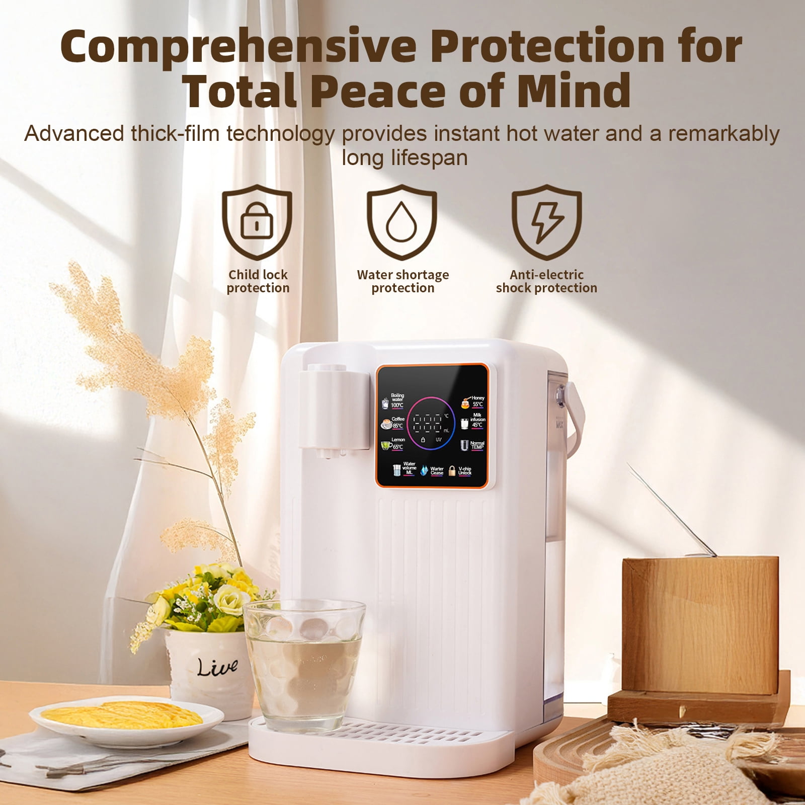 YILIFEIDA Instant Hot Water Dispenser, Countertop Boiling Water Station with Adjustable Temperature & Volume (White, 119 fl oz) 16g8h