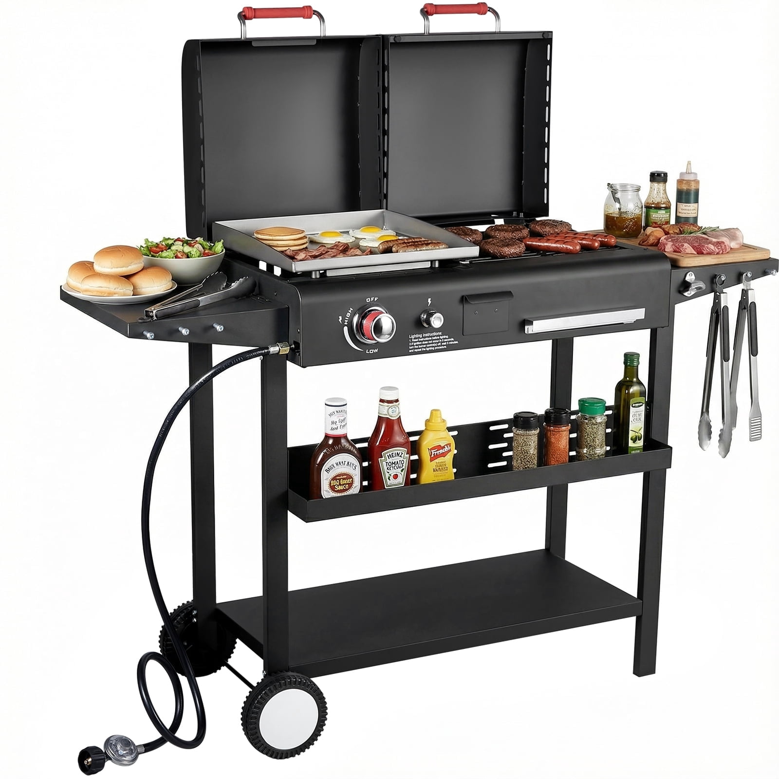 SIXDAYSOX Dual Fuel Charcoal and Propane Grill Combo with Dual Lids (Black, 327 sq in) 3sz05