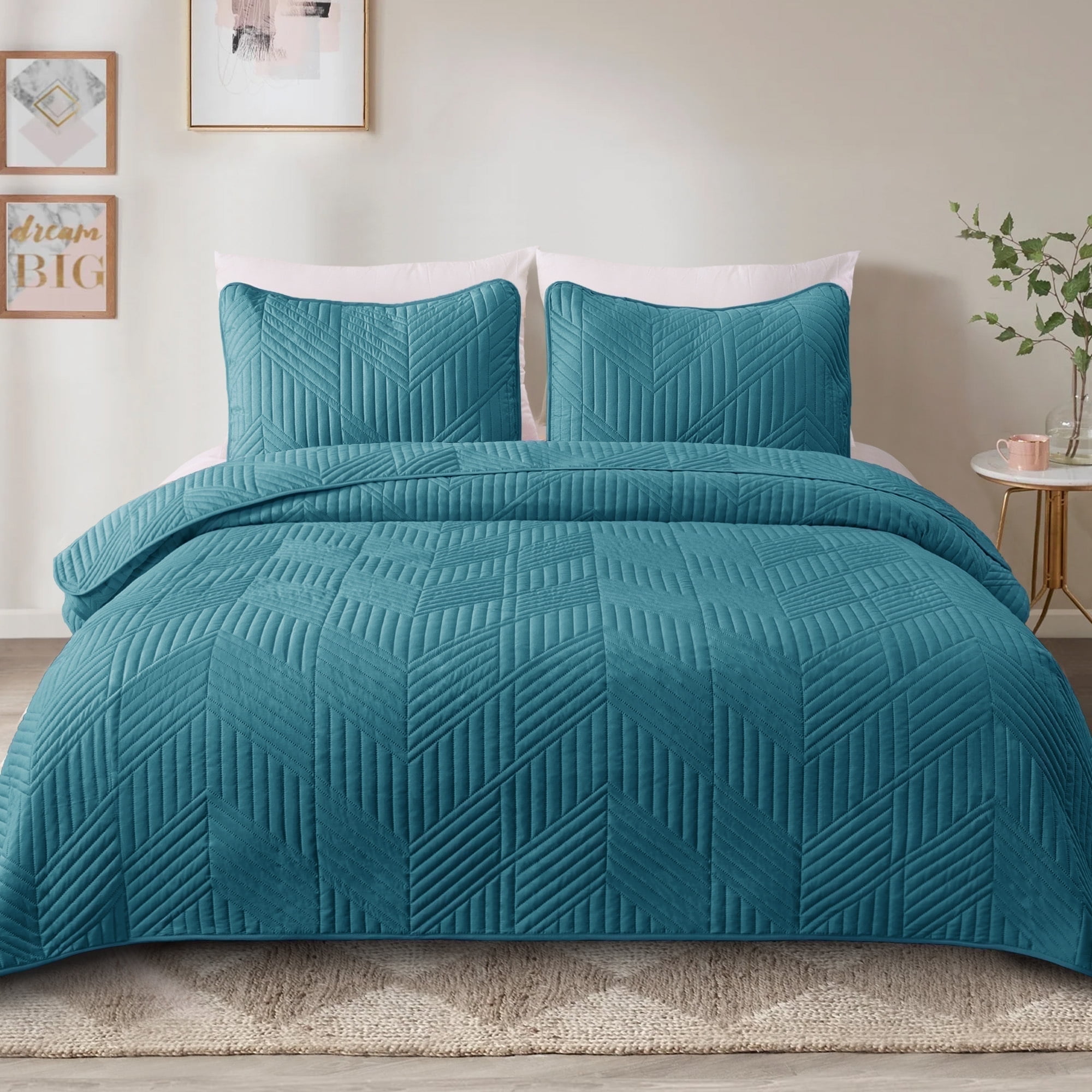 Exclusivo Mezcla Ultrasonic Geometric Quilt Bedding Set (Teal, Full/Queen Size) rhzvl