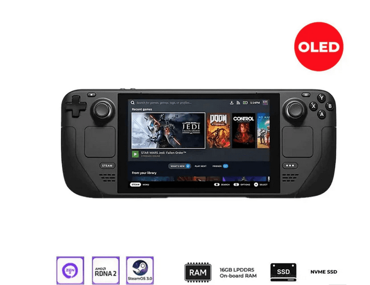Valve Steam Deck Handheld Gaming Console (2TB SSD, 16GB RAM, OLED Display, Accessory Bundle) 2x8n3