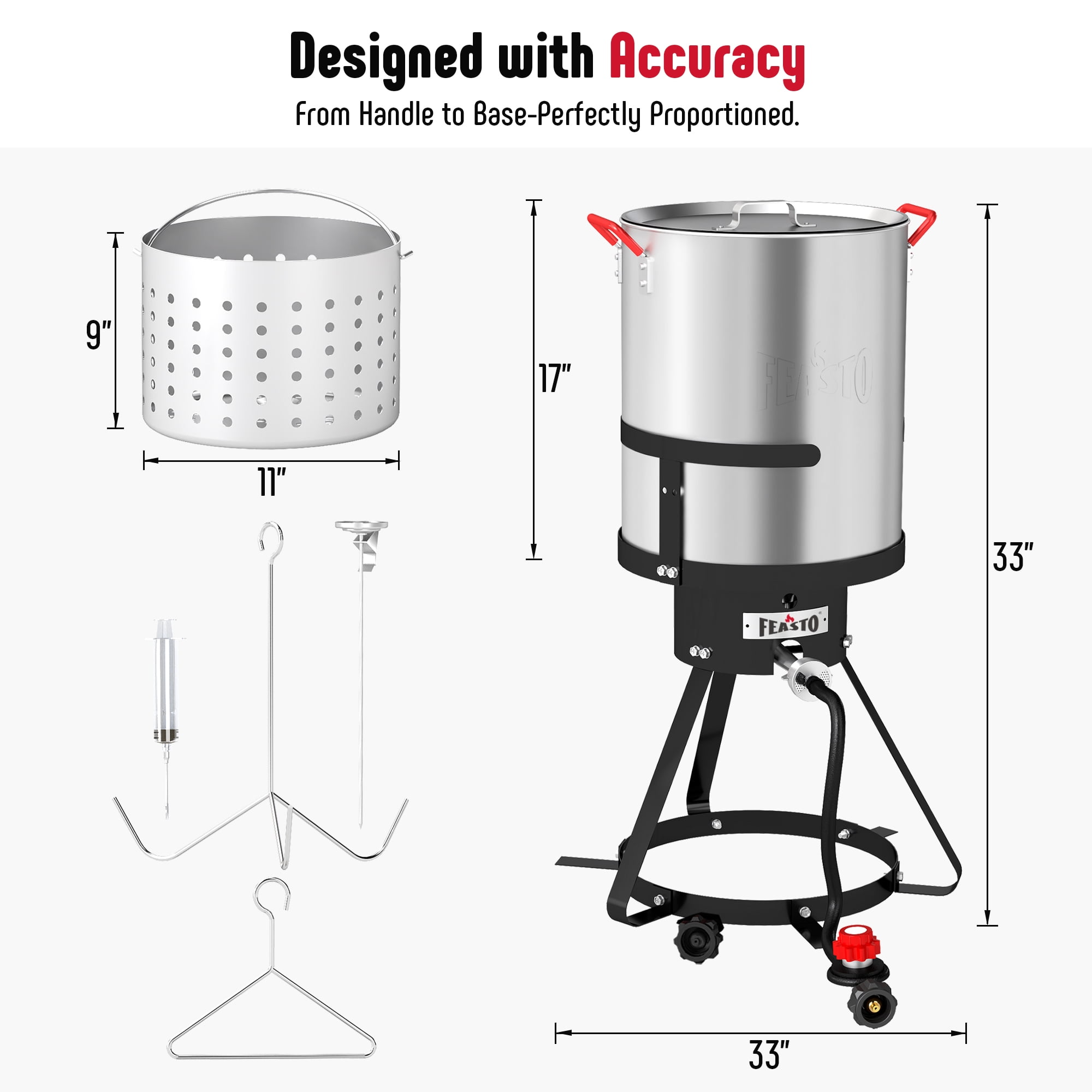 Feasto Outdoor Turkey Fryer and Fish Fryer Set, Propane Boiling Pot with 50000 BTU Burner (Silver, 30 qt) erqjq