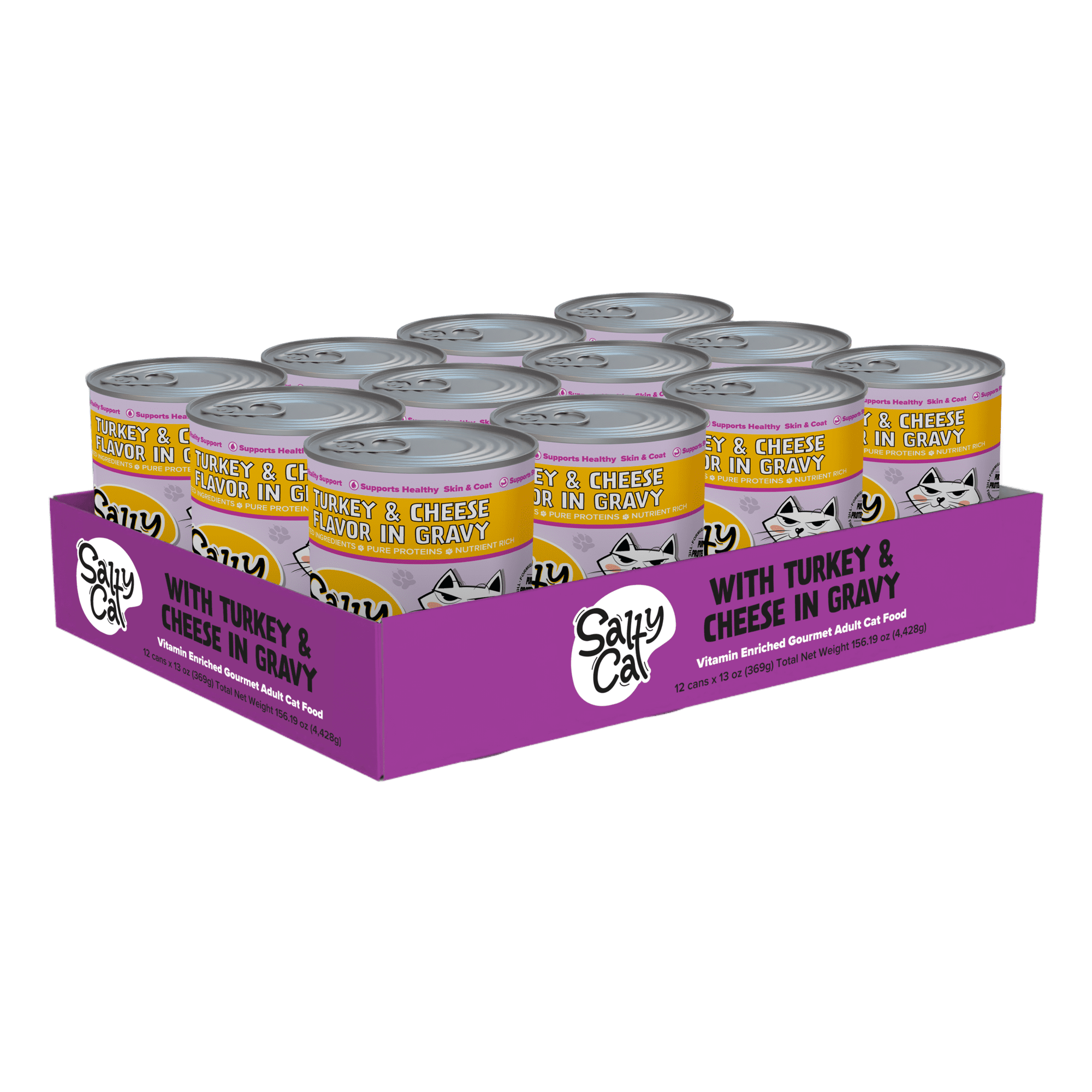 Salty Cat Turkey and Cheese Flavor Wet Cat Food in Gravy (6 Pack, 13 oz) xeh1b