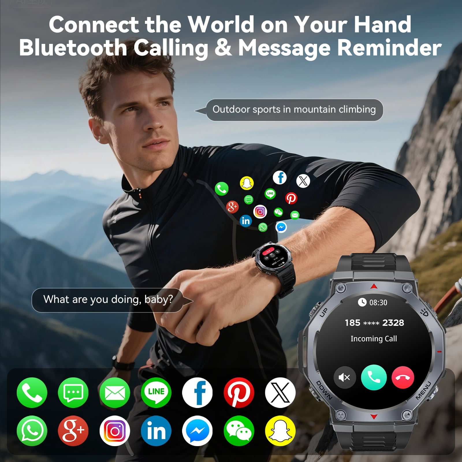 Haulvean Military Smart Watch for Men, AMOLED Fitness Tracker with Bluetooth Calling and 100+ Sports Modes (Black, 1.43 in) ua7lr