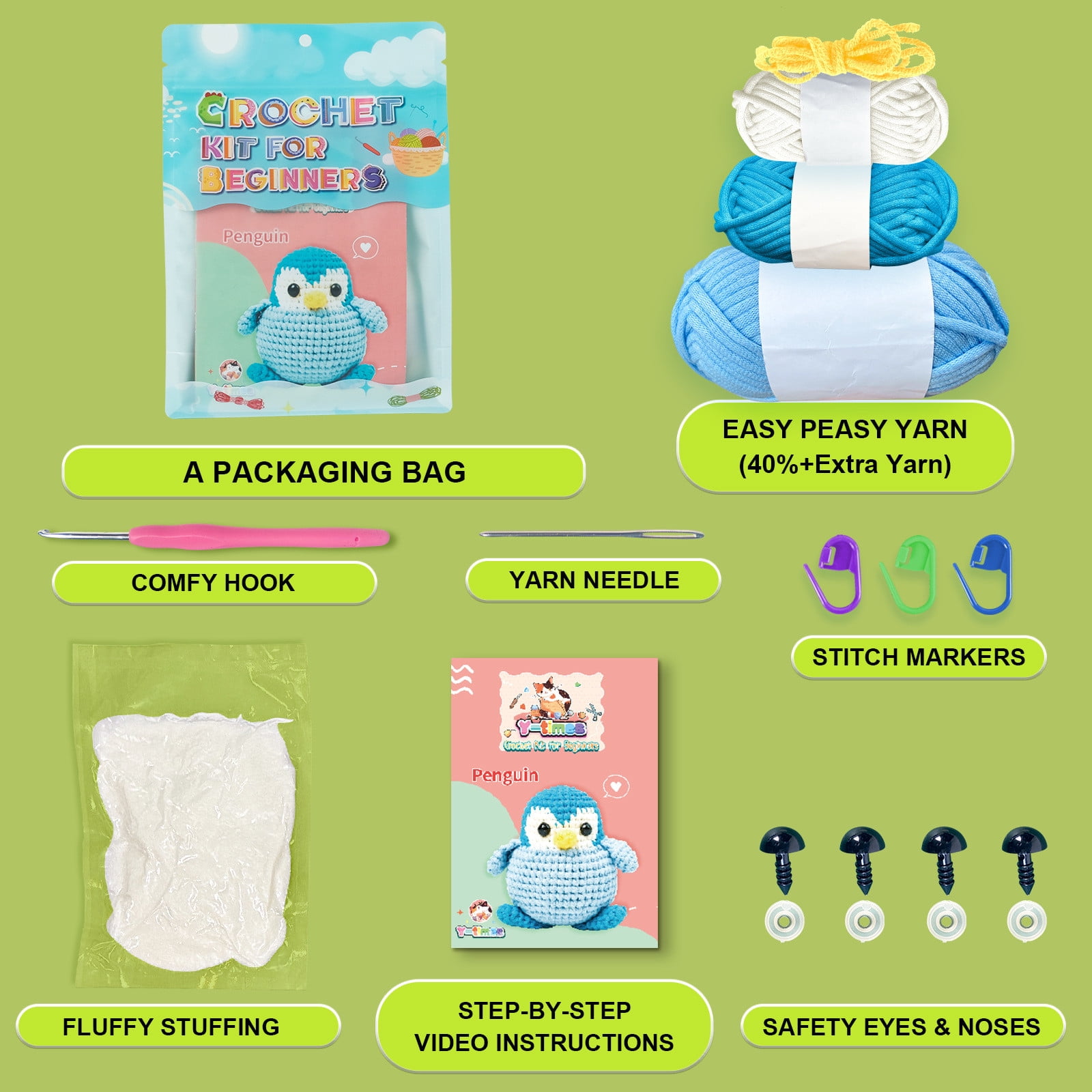 Tpzfurit Penguin Crochet Kit for Beginners, DIY Craft Activity Set with Yarn, Hook, and Instructions (1 Set) m2hhh