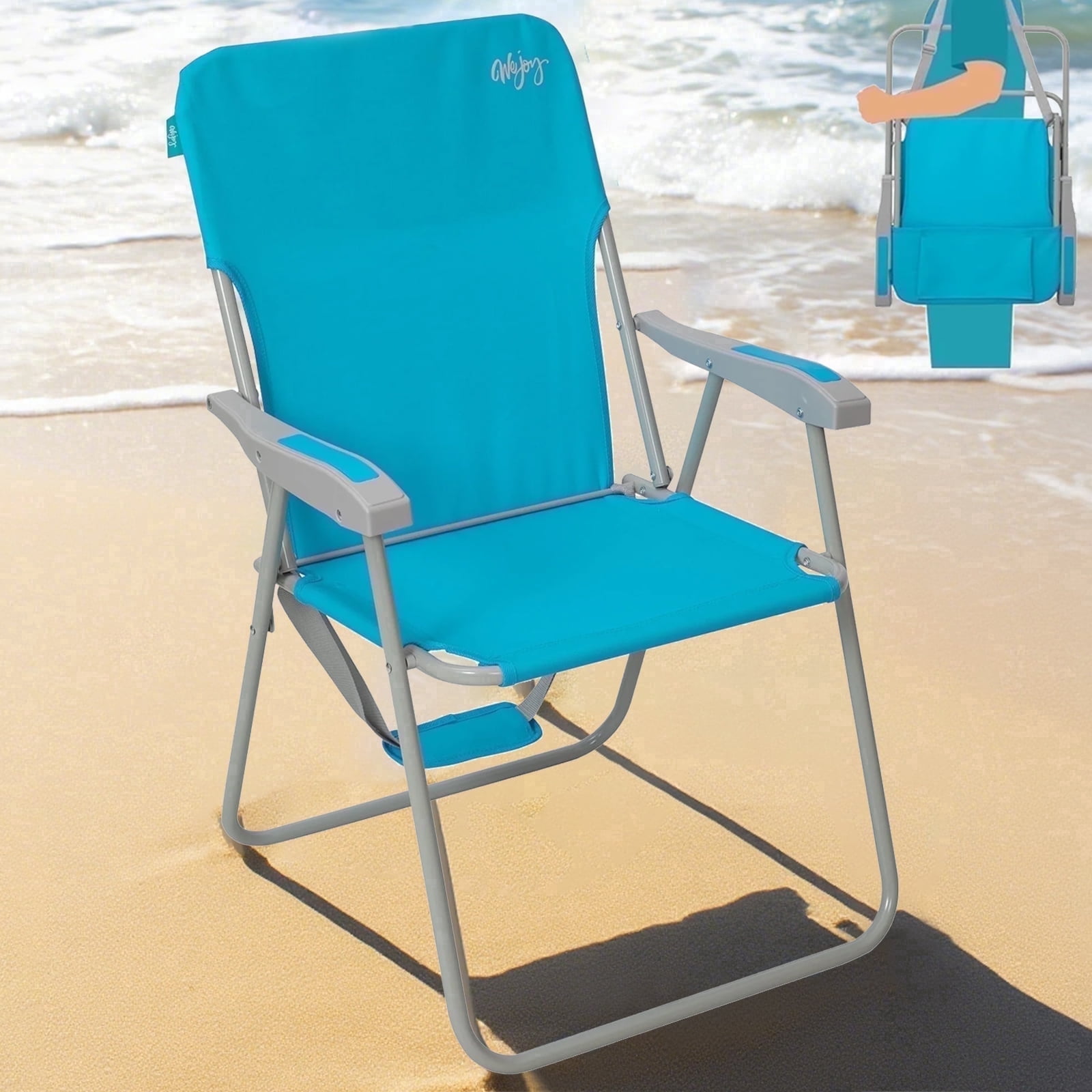 WEJOY Folding Backpack Beach Chair, High Back Outdoor Camping Seat with Storage Pocket (Blue, 300 lb Capacity) y9eff