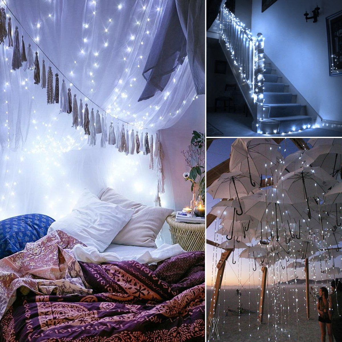 Rirool Solar String Lights (100 LED, 33 ft, 8 Modes, Waterproof) Outdoor Decorative Fairy Lights for Garden and Patio (White, 2 Pack) nnnpz