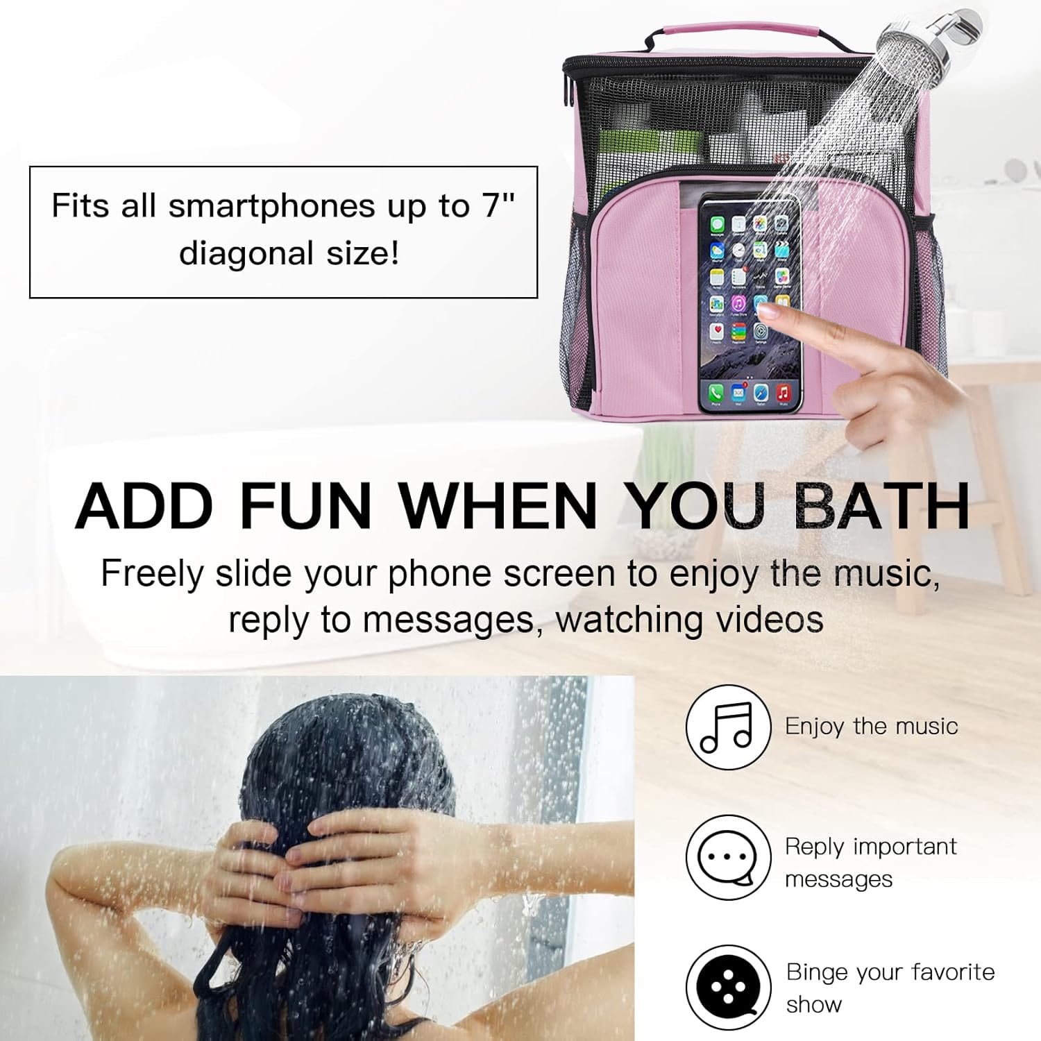 DAKIMOE Mesh Shower Caddy Portable Toiletry Tote Bag for College Dorm Organization (Pink, 10.4 in x 10.4 in x 5.9 in) raadd