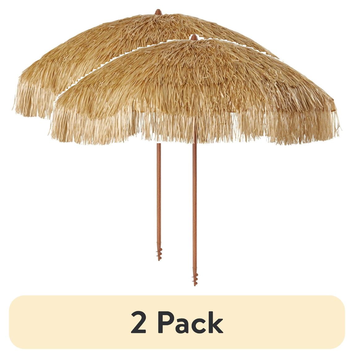 Mainstays Thatched Tiki Beach Umbrella with Sand Anchor (Brown, 6 ft, 2 Pack) zhxfh