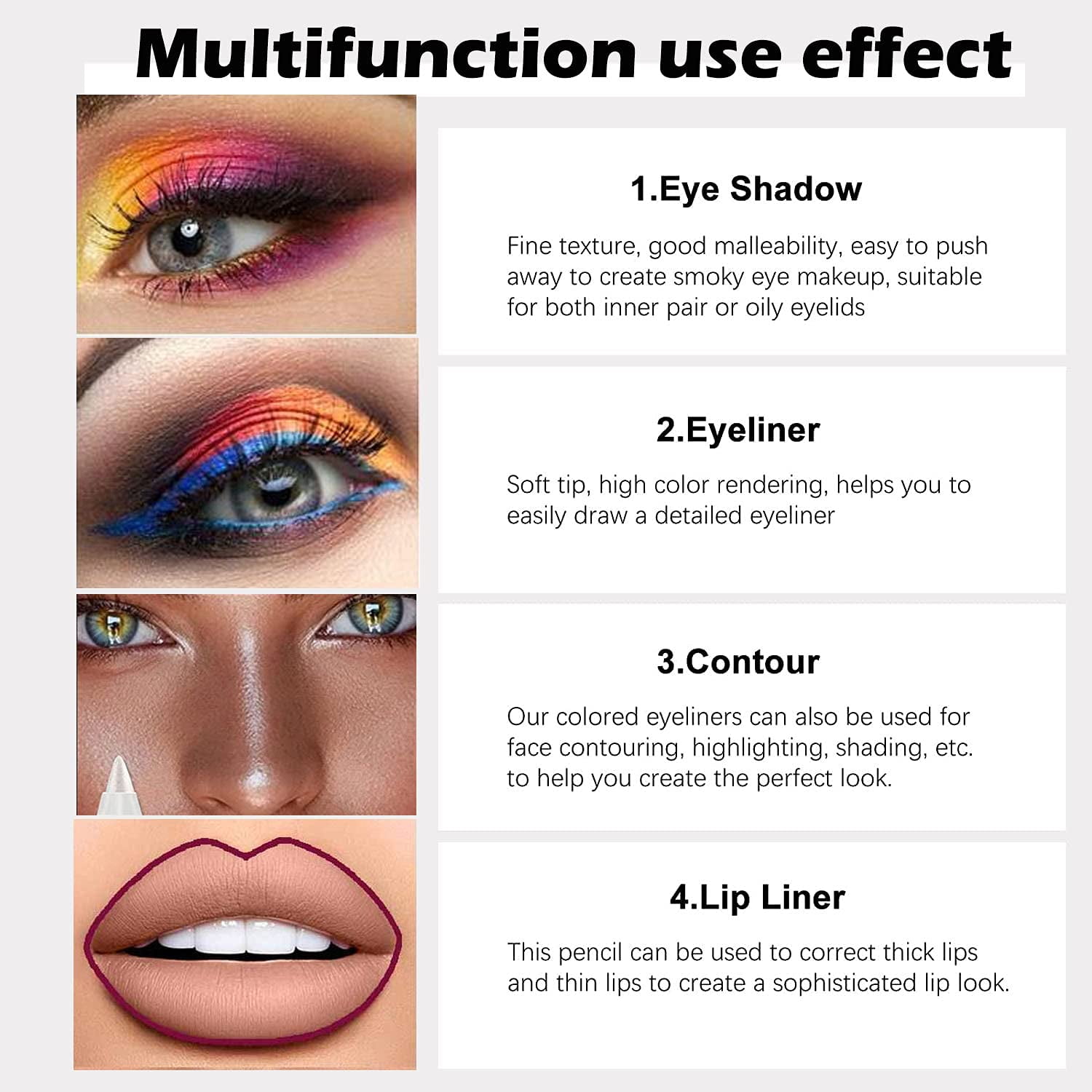 Livhil 12-Piece Colorful Eyeliner Pencil Set, Waterproof Gel Eye and Lip Liner Makeup (Multicolor, 12 Count) p9t73