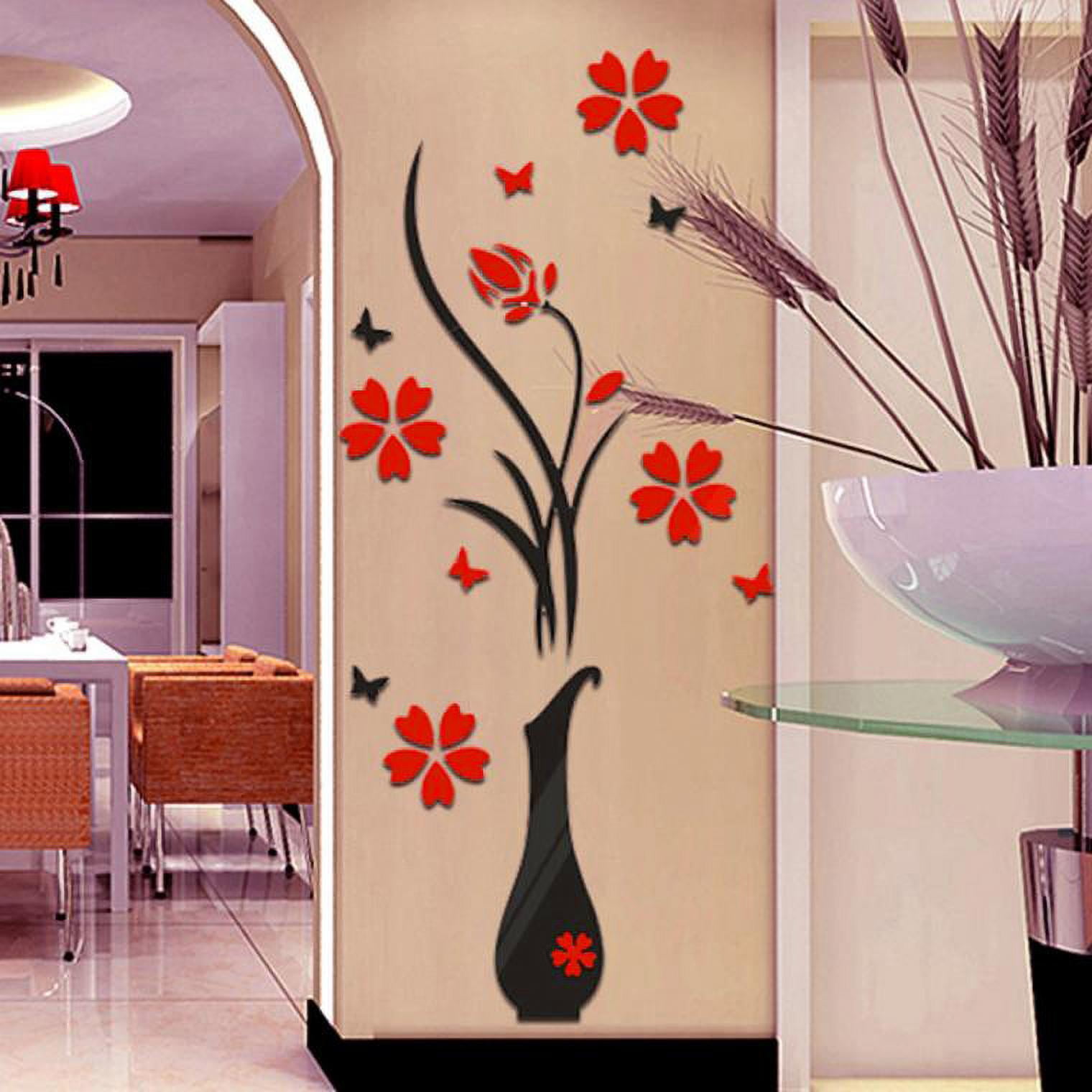 Fdelink 3D Acrylic Wall Decal Vase Flower Tree Art Decor (Black, 31.5 in x 15.7 in) ebdun