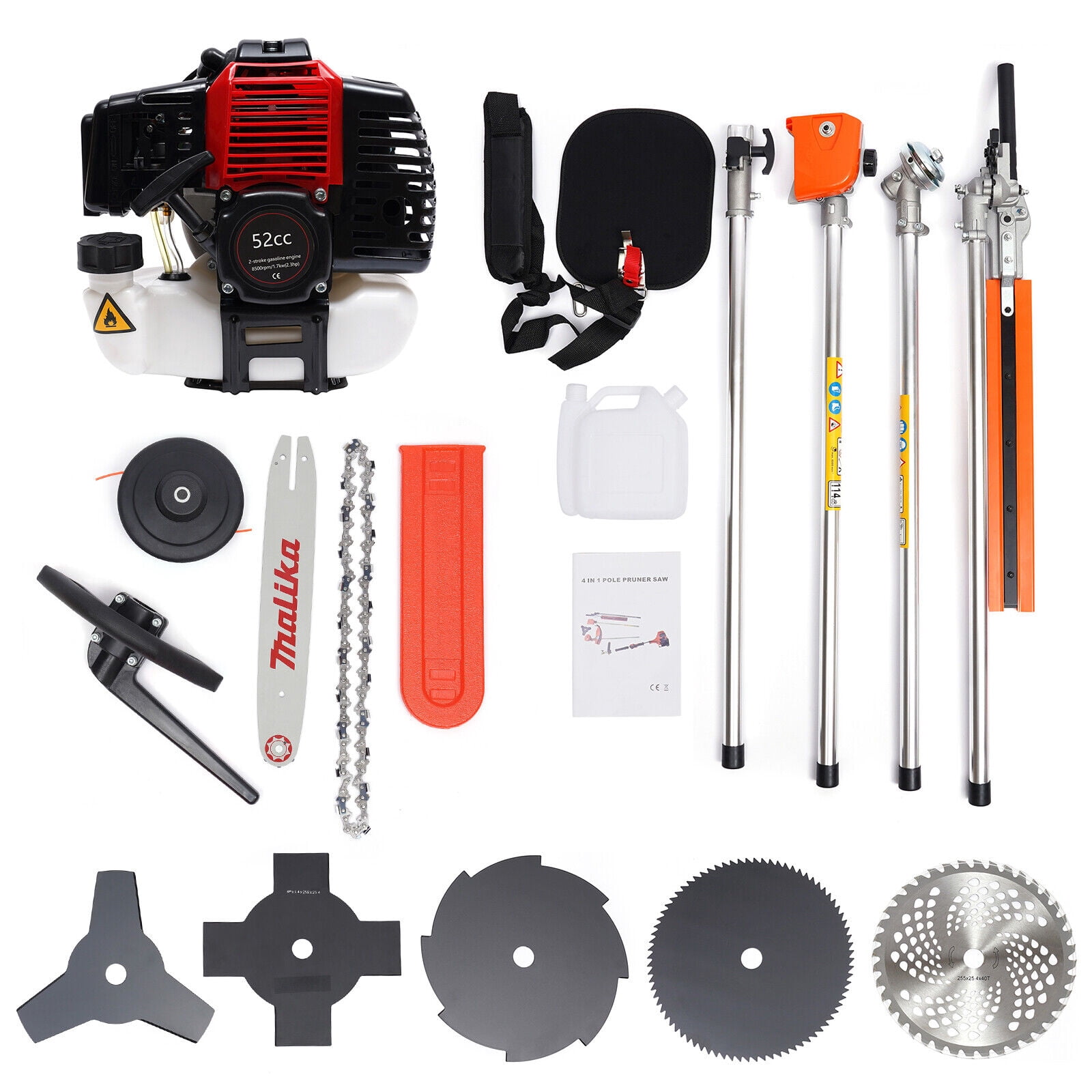 Fetcoi 52cc 2-Cycle Gas String Trimmer and Edger Multi-Tool System (Black, 33.81 fl oz) nhh1o