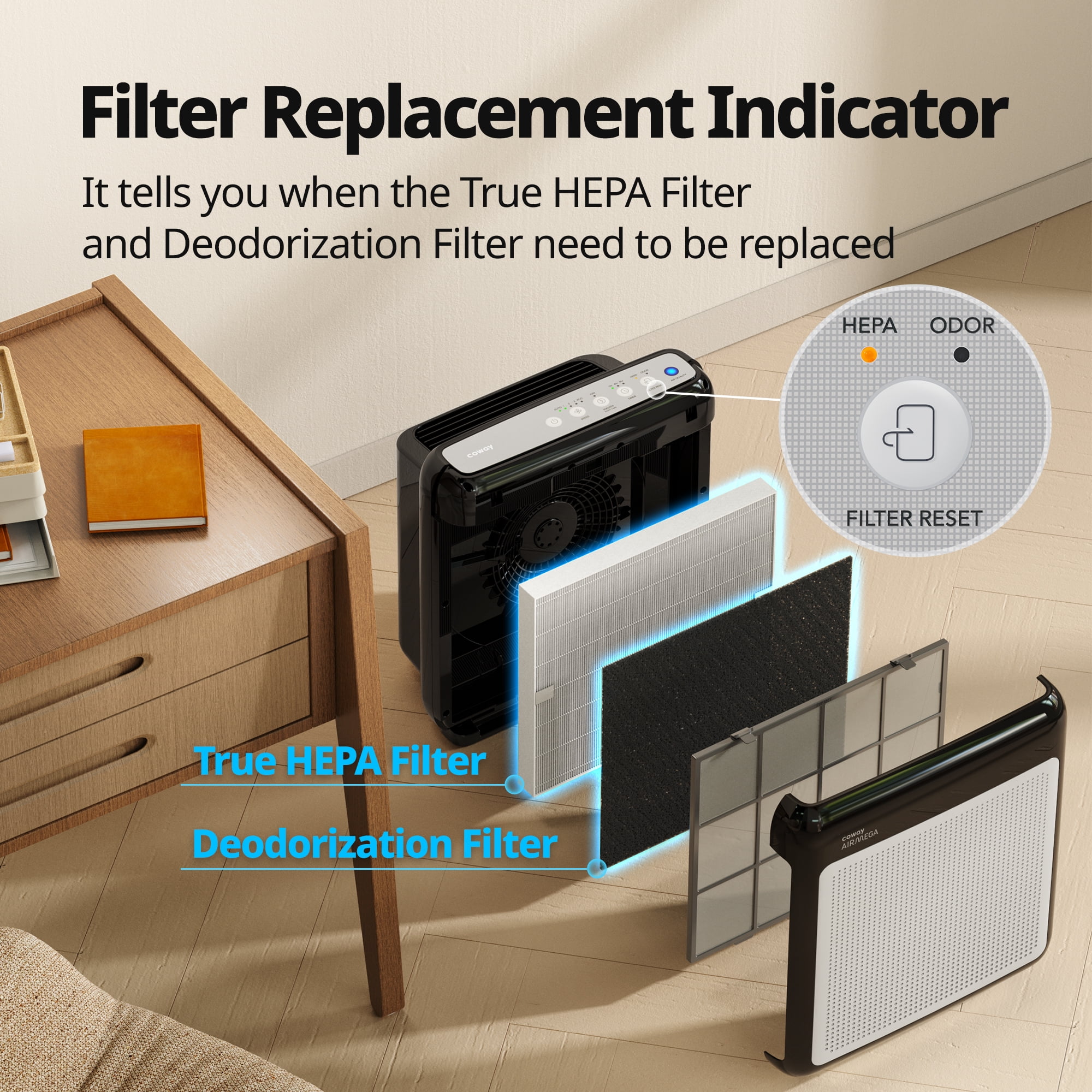 Coway Airmega 200M True HEPA Air Purifier with Real-Time Air Quality Monitor (Black, 361 sq. ft. Coverage) 3l7x2