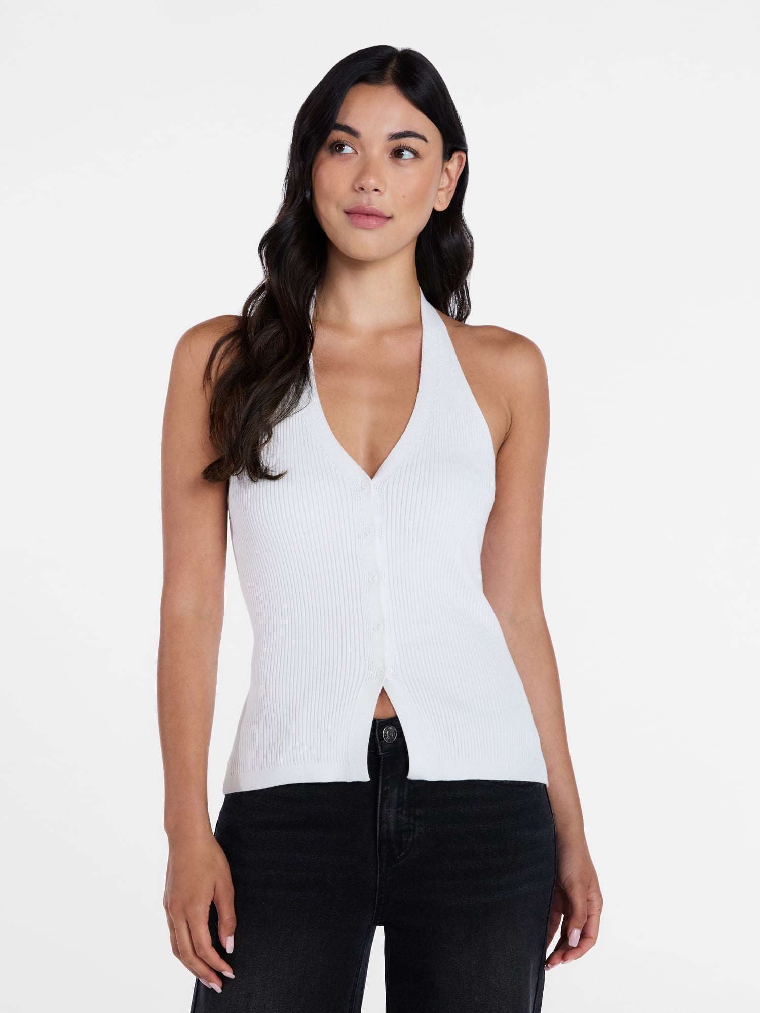Madden NYC Women’s Halter Sweater Vest, Slim Fit Ribbed Knit Pullover (XXS-XXL) 29uz6