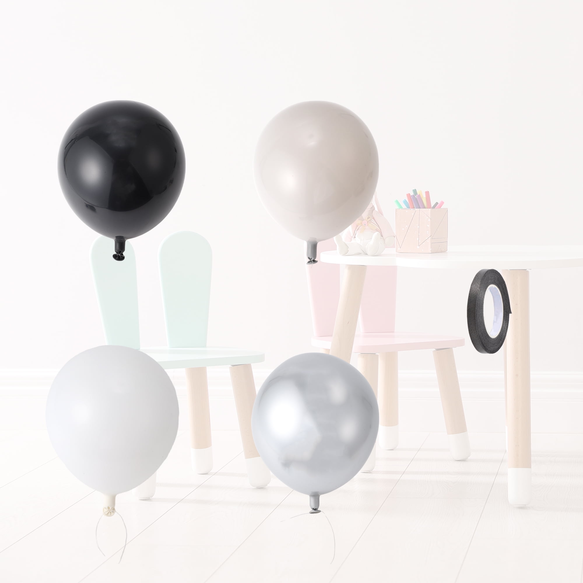 Unique Bargains Latex Party Balloons with Ribbon, Decorative Set for Weddings and Birthdays (Black, White, Gray, Silver, 20 Pack, 10 in) blwvk