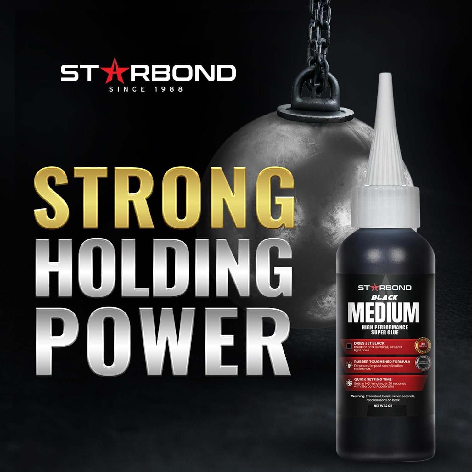 Starbond Black Medium CA Glue Premium Cyanoacrylate Adhesive for Woodworking and Craft Repair (Black, 2 oz) 19oxp