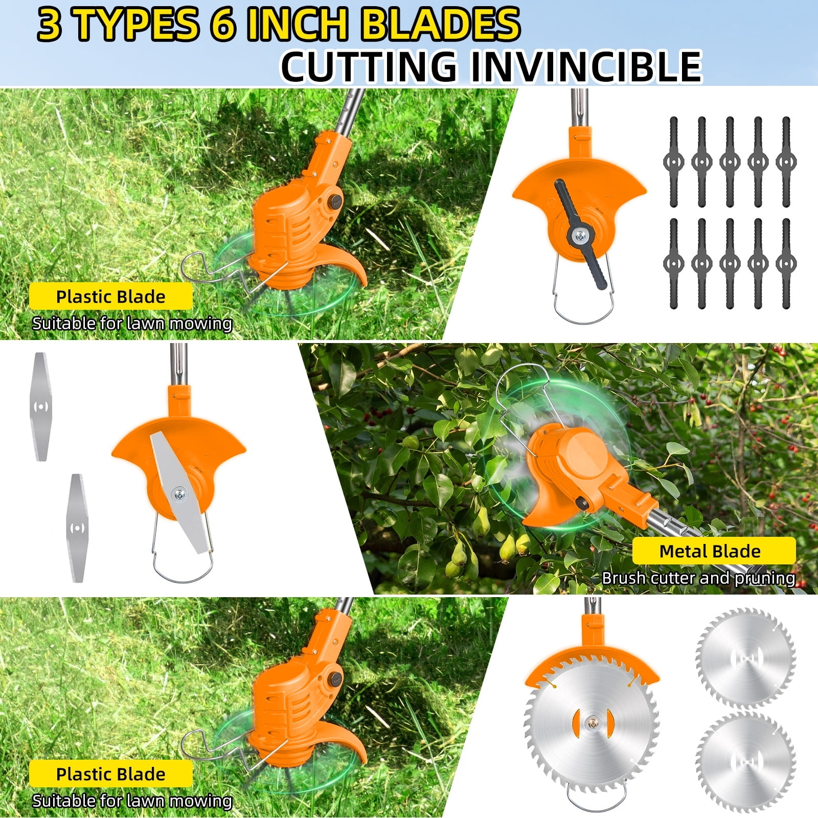 KingFurt Cordless String Trimmer with Wheels, 3-in-1 Lawn Edger and Brush Cutter (Yellow, 31 in to 45 in) a88dr