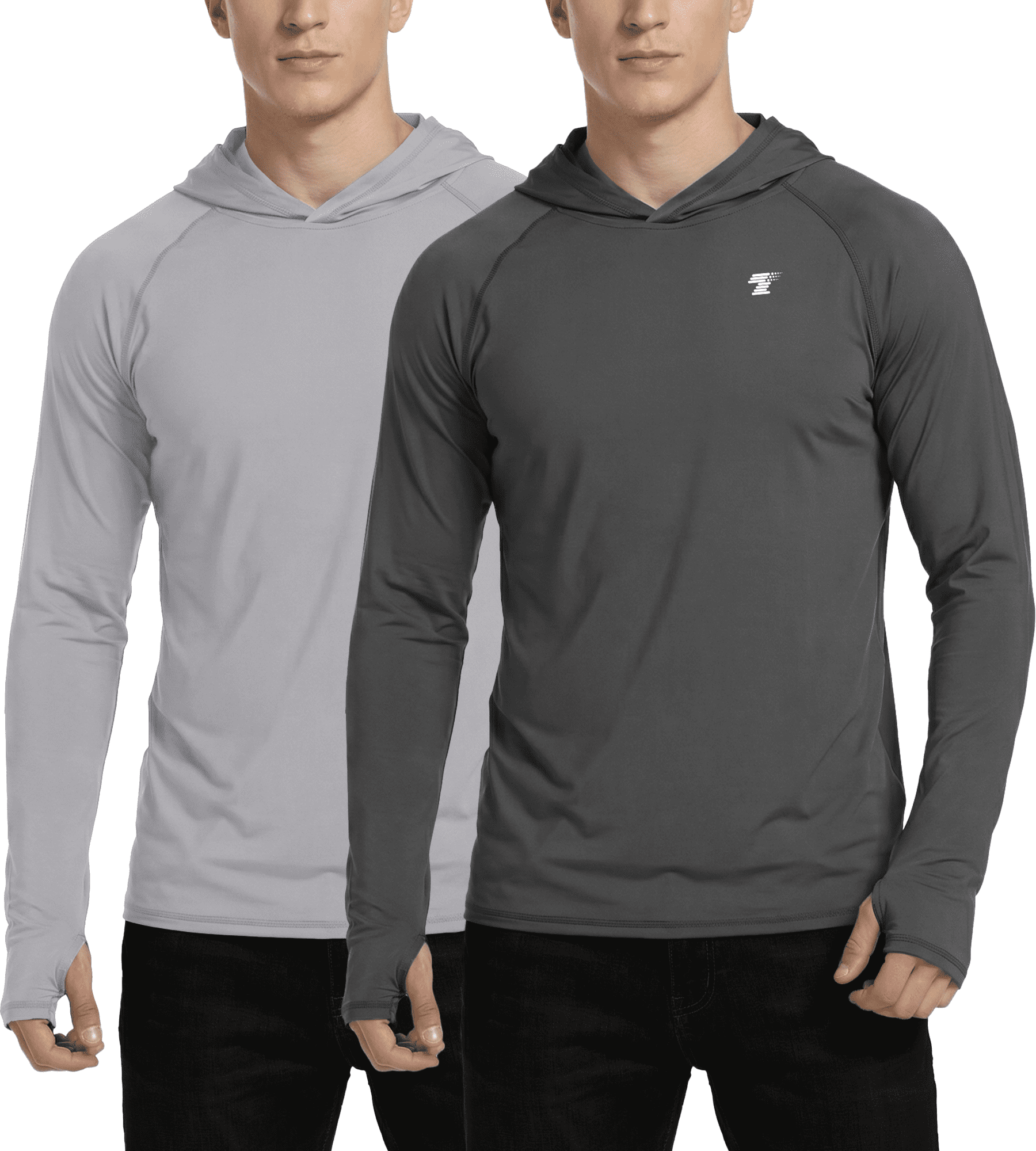 TELALEO Men's UPF 50+ Sun Protection Fishing Hoodie Performance Long Sleeve Shirt (Grey, L, 2 Pack) n2t3t
