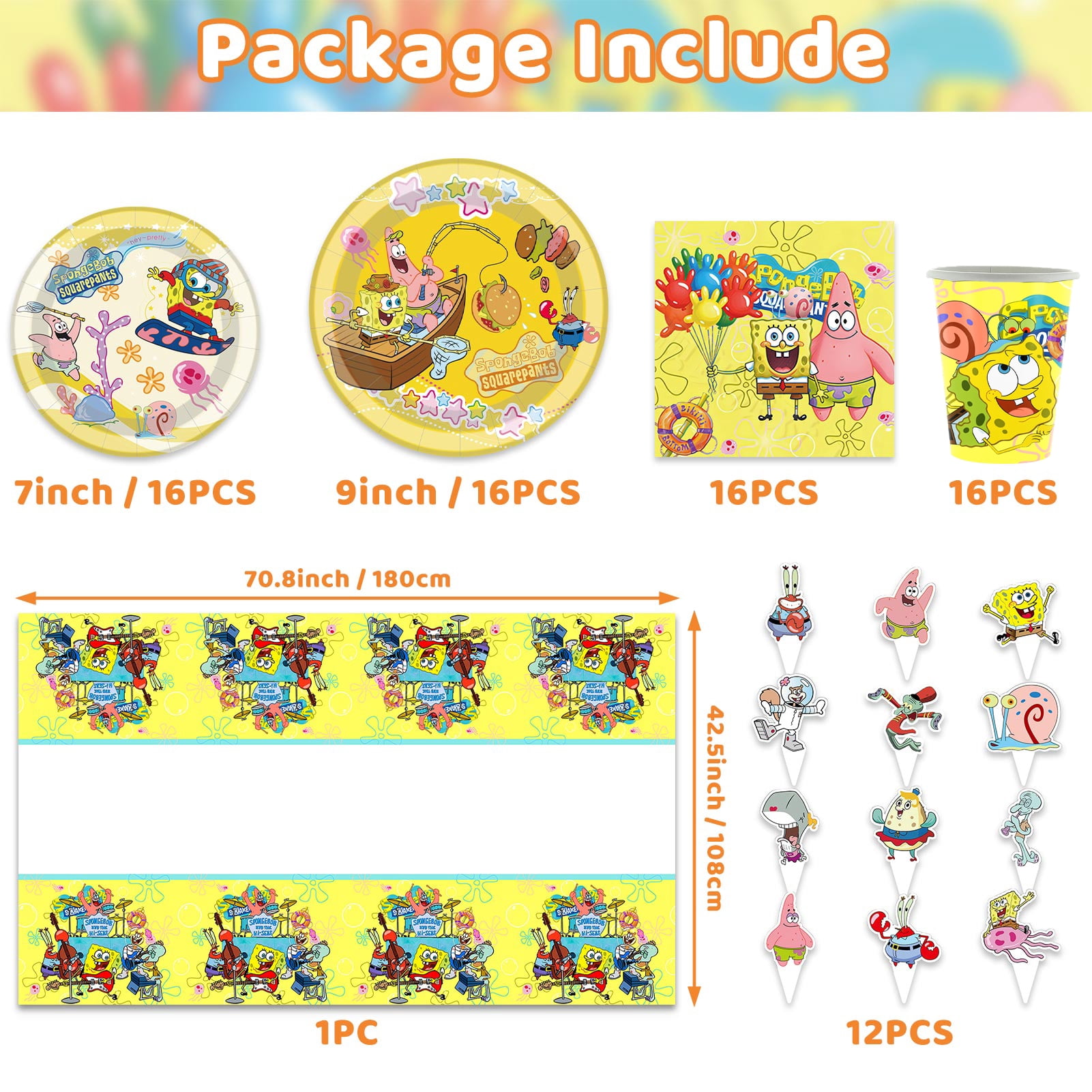 Raveparty SpongeBob Birthday Party Supplies Tableware Set (Yellow, 77 Pcs) 2szq6