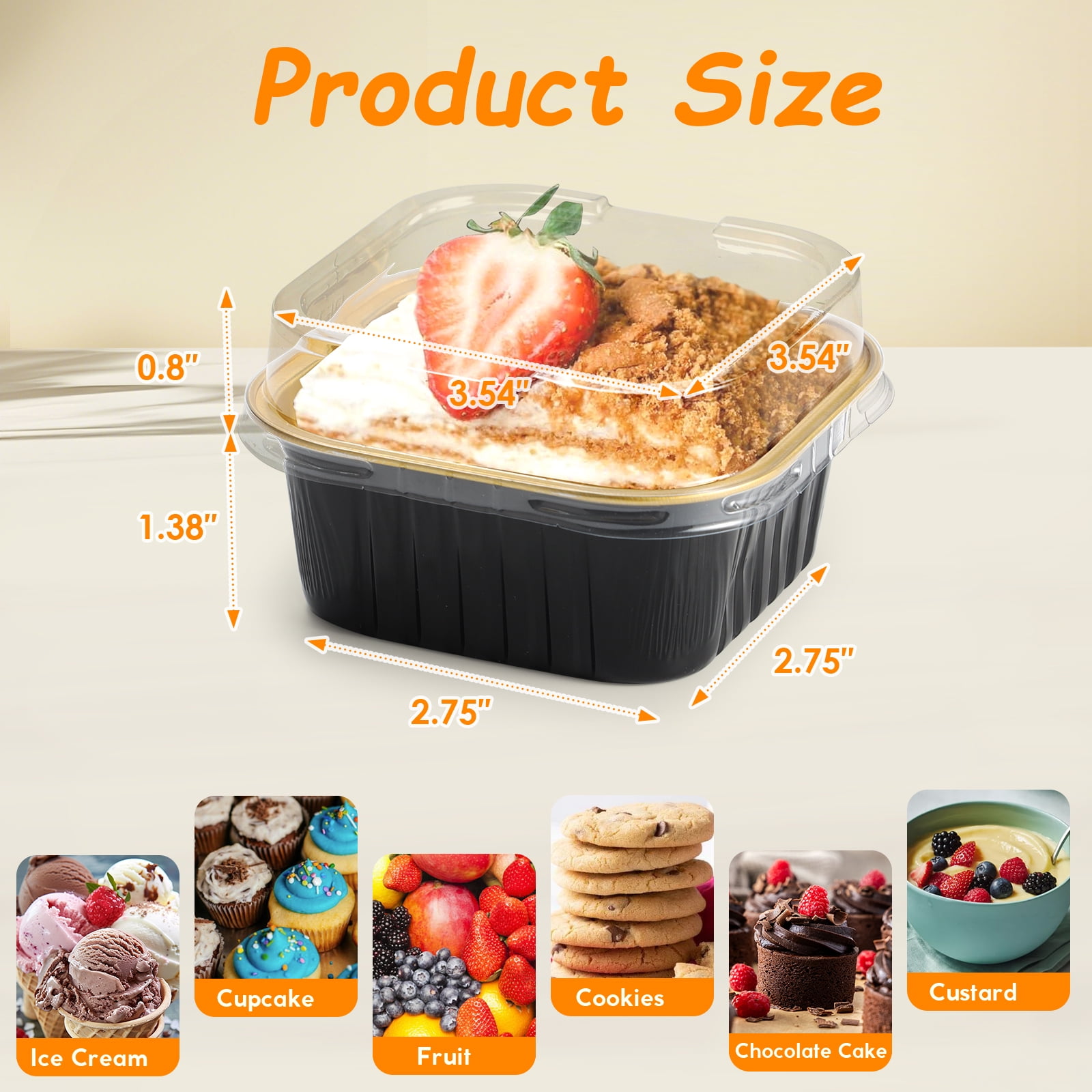 Norxziore Square Aluminum Foil Baking Cups with Lids (Gold, 5 fl oz, 50 Pack) 2u0hc