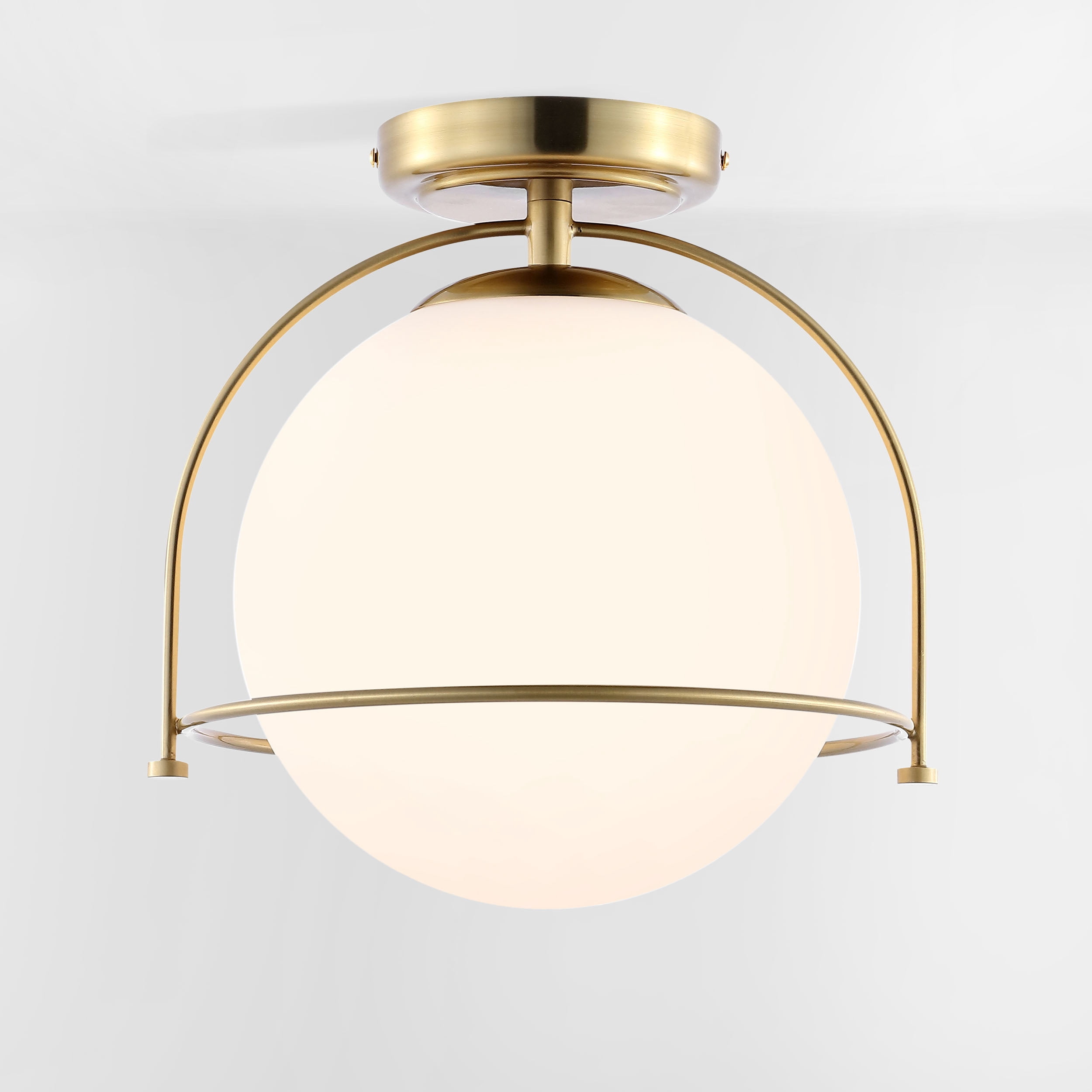 Safavieh Valise Mid-Century Flush Mount Ceiling Light with White Glass Globe (Gold, 11 in.) wxzsd
