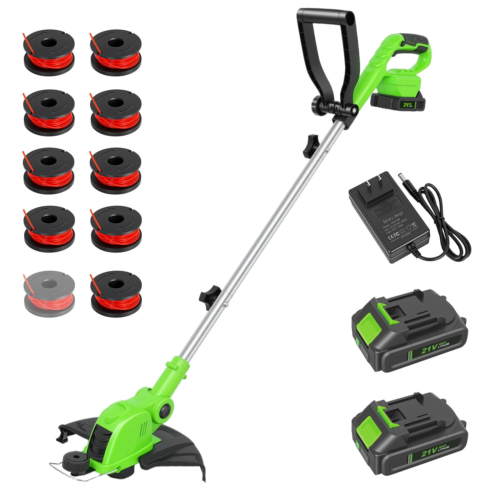 CATGOOD Cordless String Trimmer and Edger, 12 in Cutting Width, 2 Batteries and Fast Charger (Green) 6xmoa