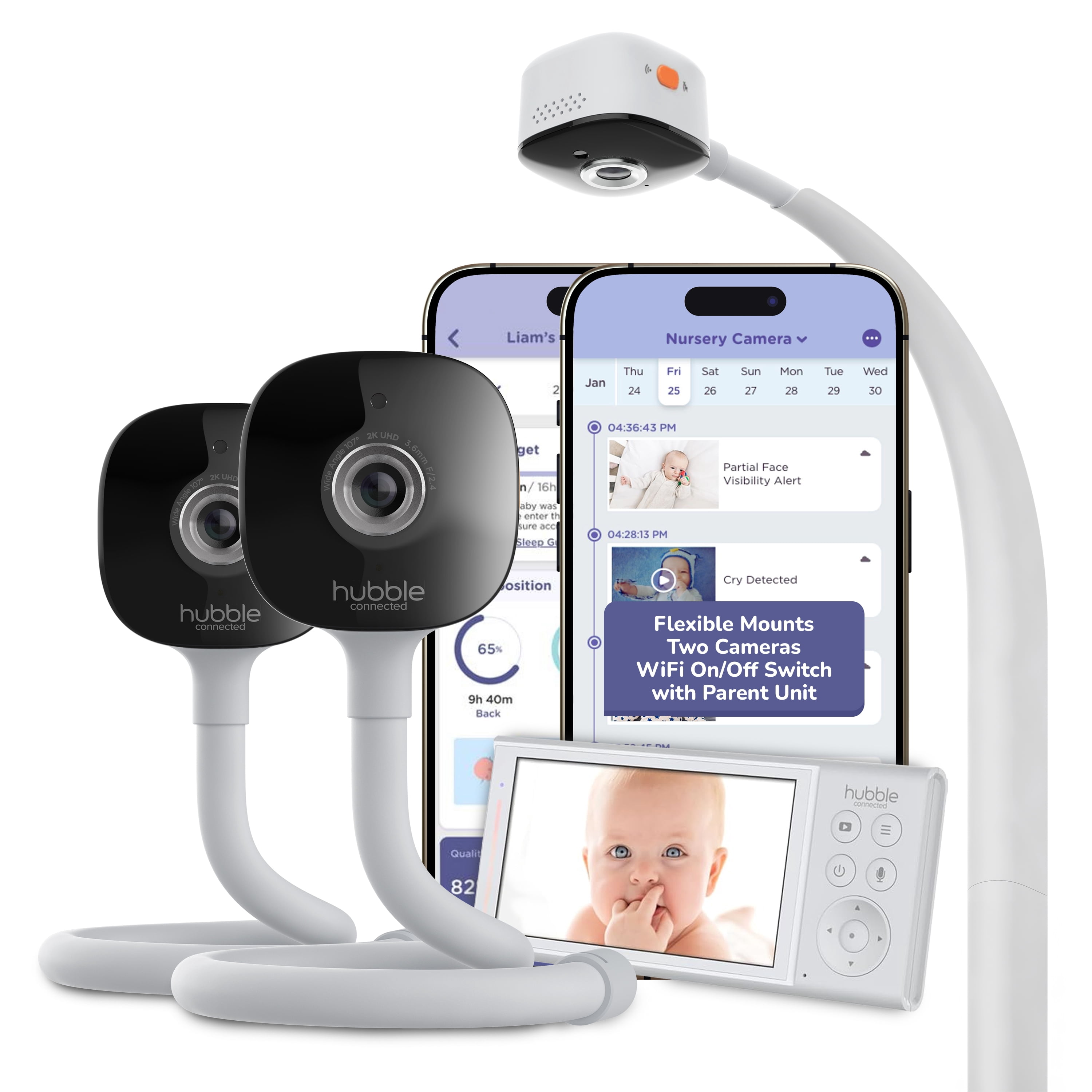 Hubble GoBaby AI Pro Twin Baby Monitor System with Dual 2K UHD Cameras and 5 in HD Parent Unit 0dqsa