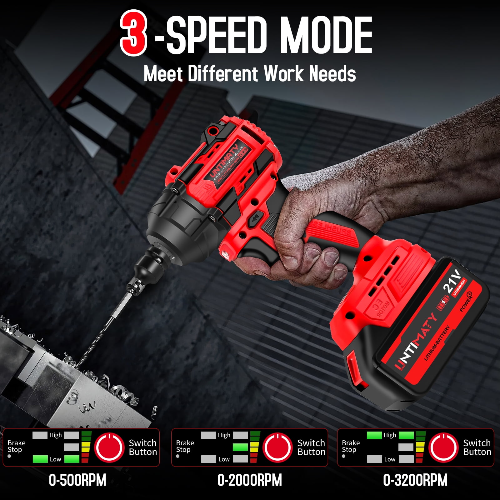 UNTIMATY Brushless Impact Wrench 1/2-inch Cordless Power Tool Set with 4.0Ah Battery (Red, 23-Piece Kit) zcqgl