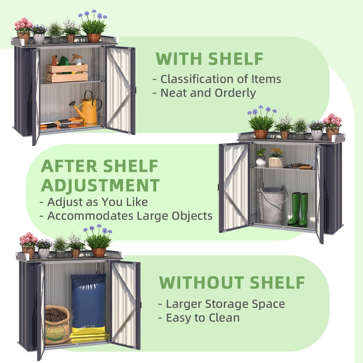 YODOLLA Metal Outdoor Storage Cabinet and Potting Bench with Adjustable Shelves (Gray, 48 in x 20 in x 36 in) 1v6lj