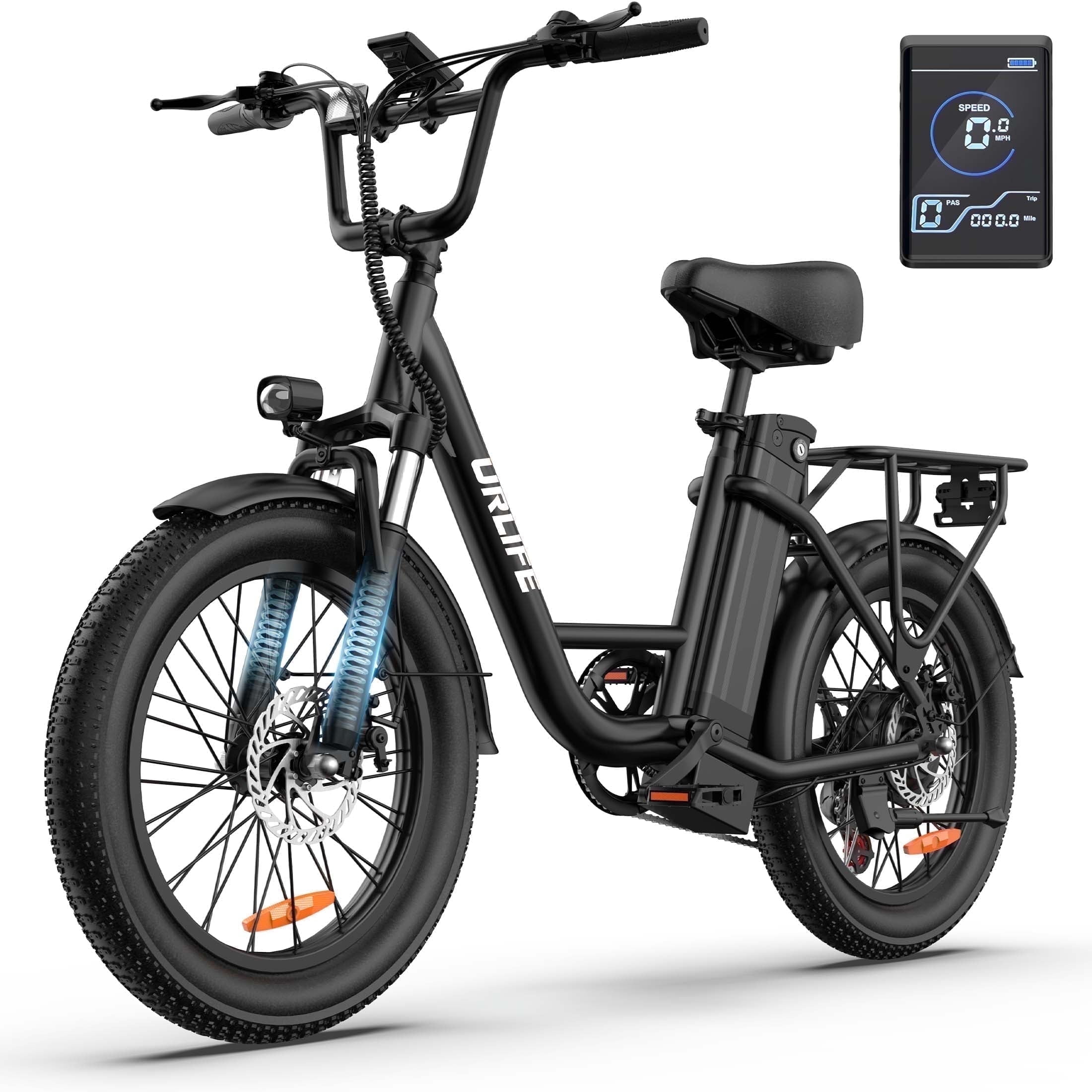 UrLife 3.0 Fat Tire Electric Bike, 750W Motor, 48V 13AH Battery, 7-Speed Commuter E-Bike (Black, 20 in) jru3m