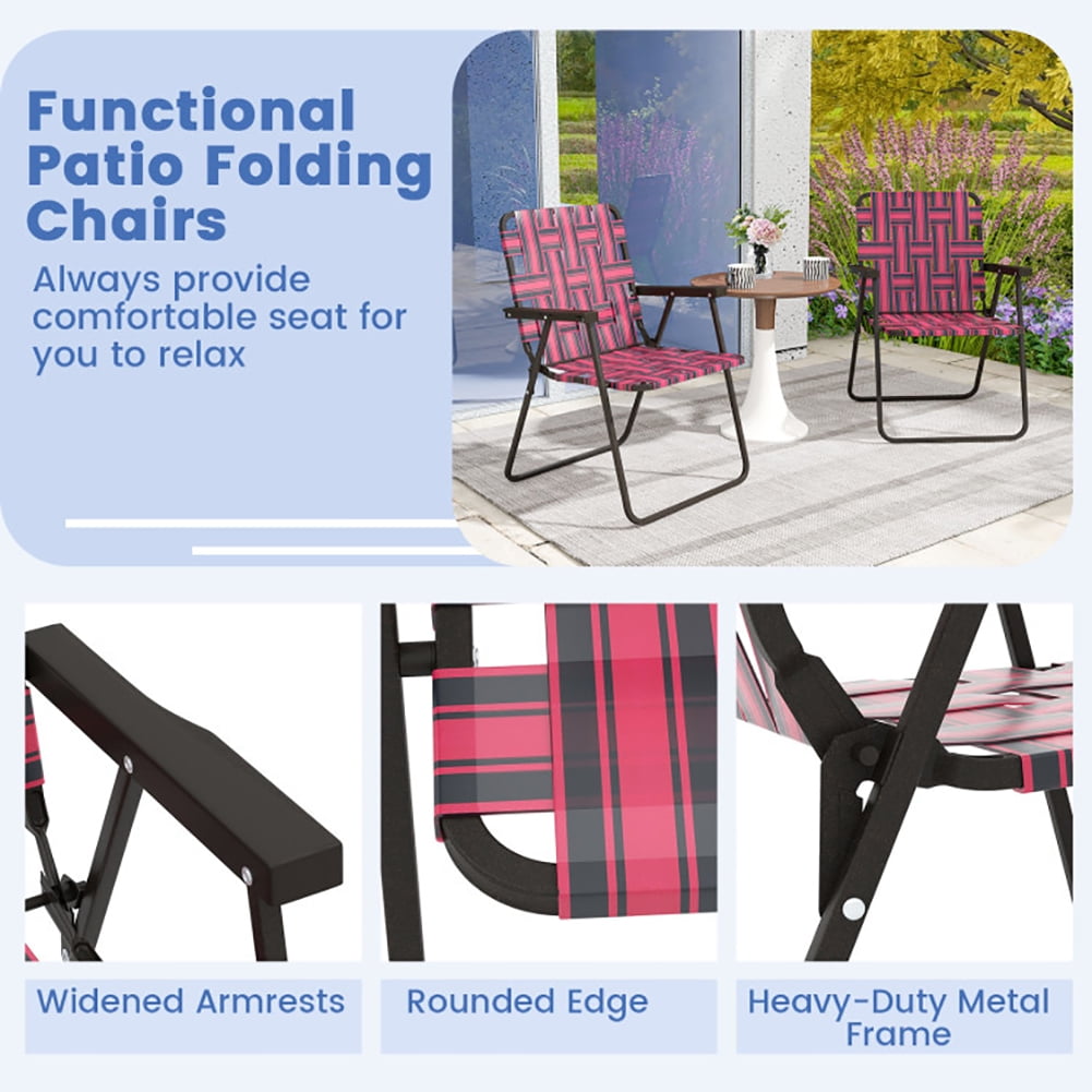 Canddidliike Folding Beach Chair Set, Heavy-Duty Outdoor Camping Lawn Chairs with Cup Holder (Red, 6 Pack) 9gwhl