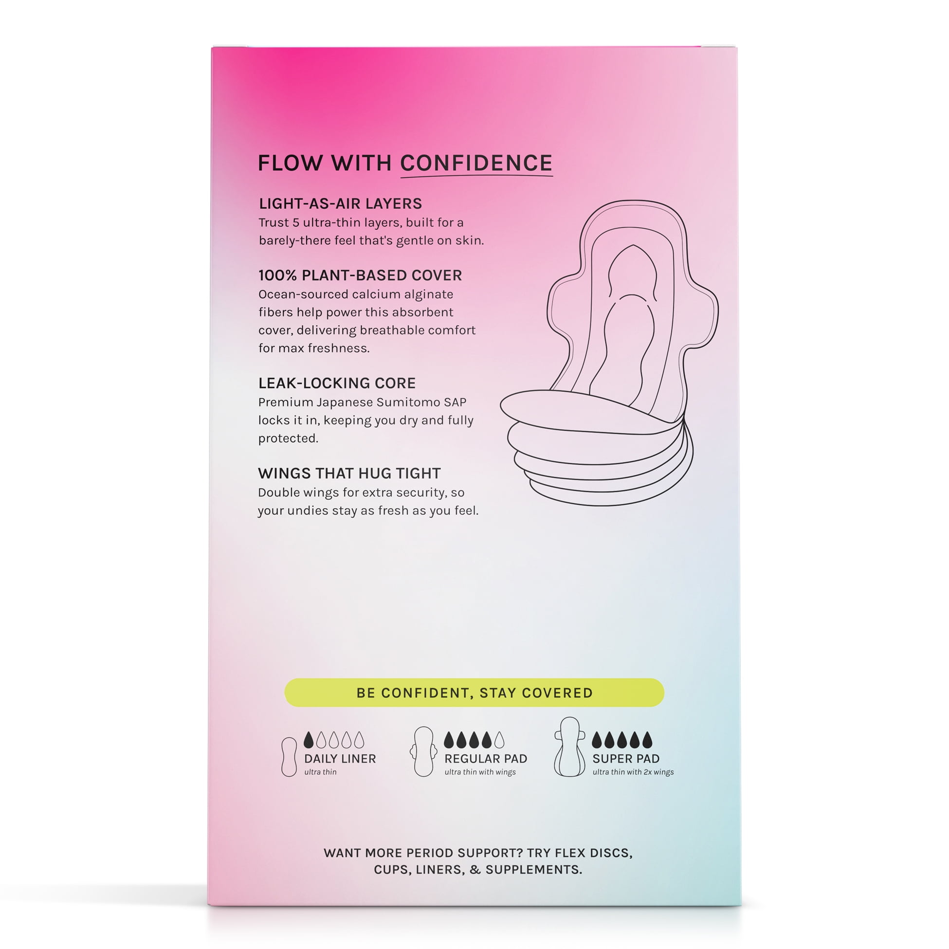 Flex Plant+ Super Absorbency Ultra Thin Pads with Wings (Unscented, 156 Count) bx916