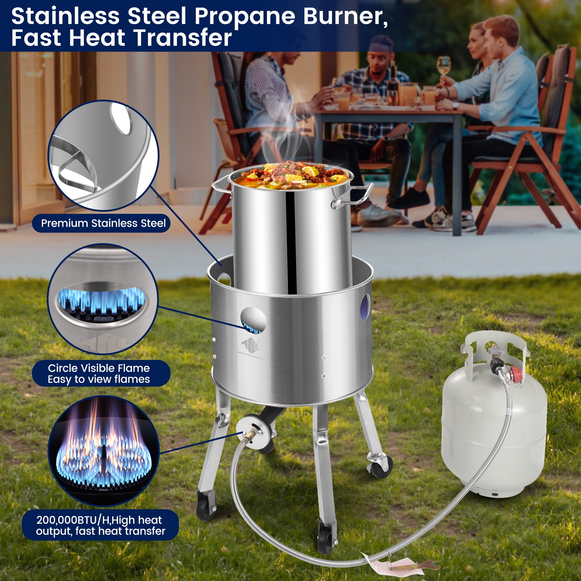 ARC USA 615BS Stainless Steel Propane Burner Turkey Fryer with Wheels (19 in) g9m68