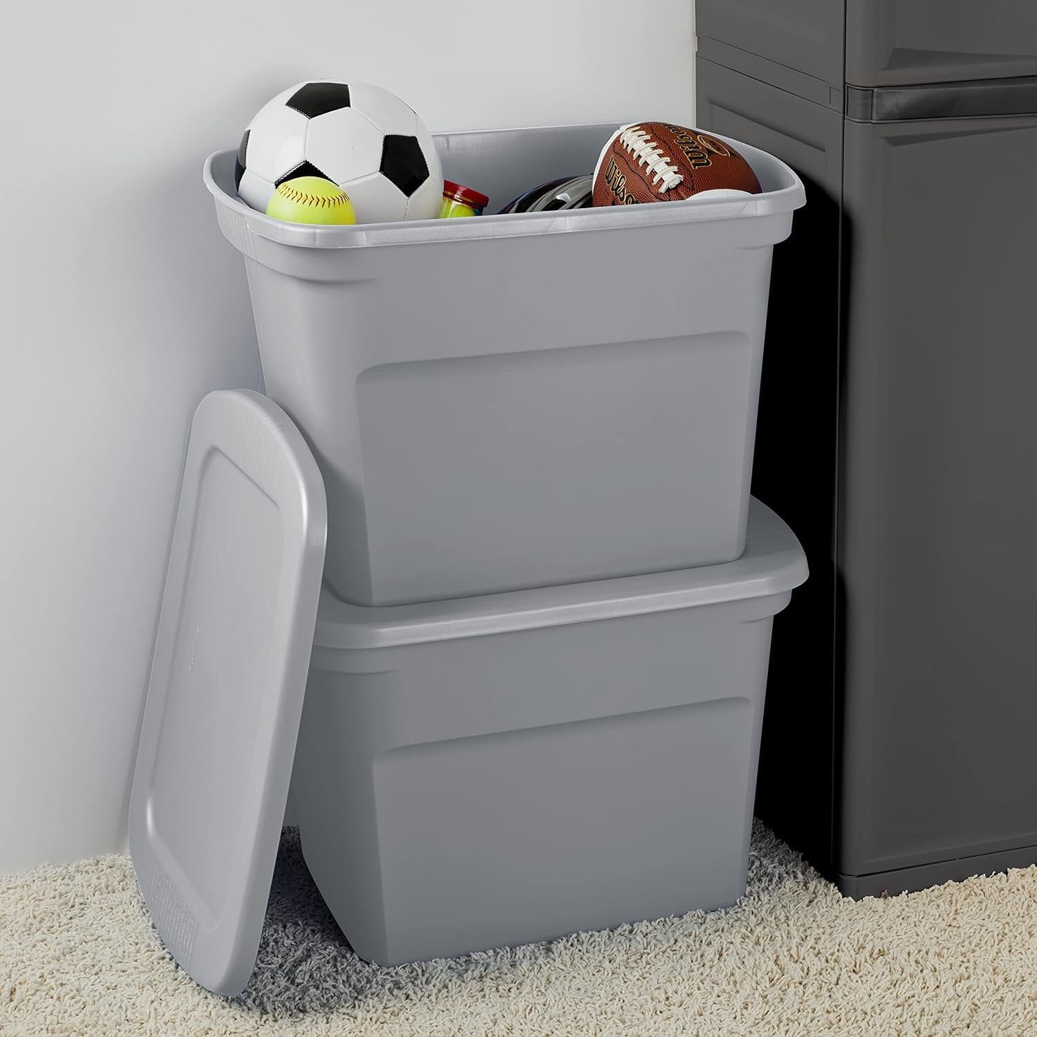 Sterilite 18 Gal Storage Tote, Stackable Plastic Bin with Lid for Closet and Basement Organization (Gray, 8-Pack) 2kns6 - Image 5