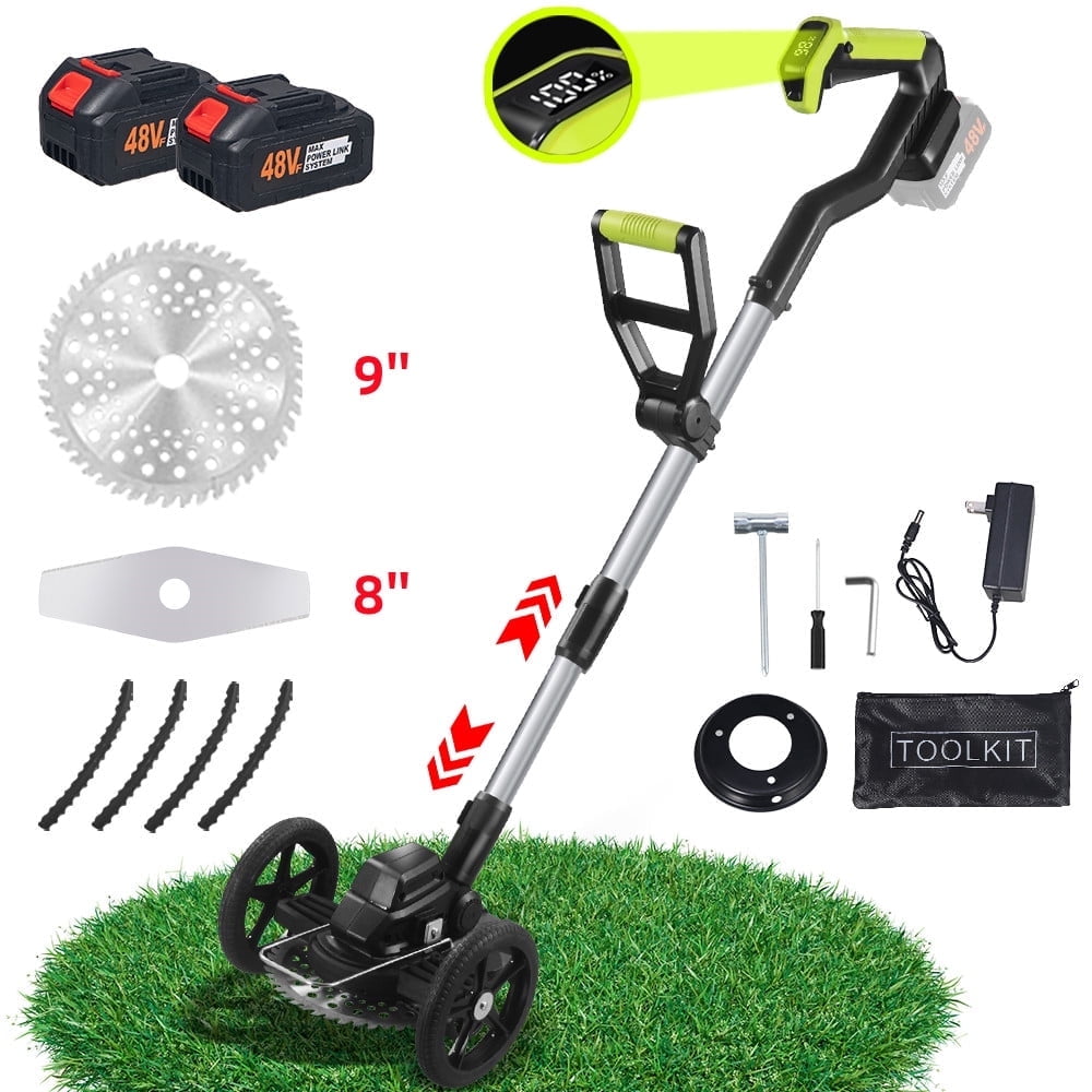 Paddsun Electric Cordless Weed Trimmer with Digital Power Display and Auxiliary Wheel (21V) ysp0b