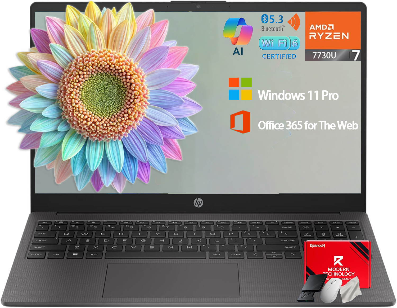 HP 255 G10 Business Laptop (15.6 in FHD, AMD Ryzen 7 7730U, 16GB RAM, 512GB SSD, Windows 11 Pro, Black) bhvy2