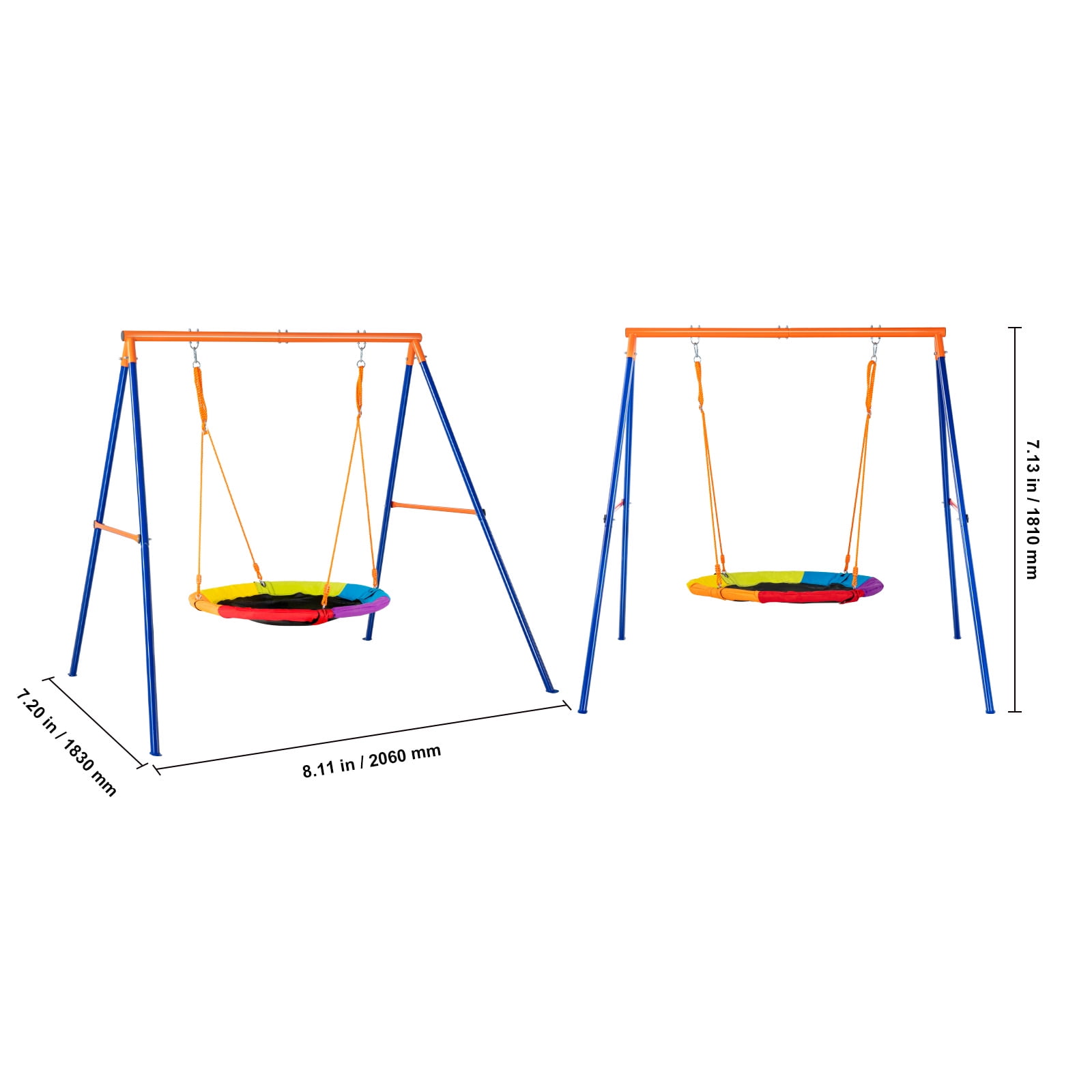 KFFKFF Outdoor Swing Set, Heavy-Duty A-Frame Metal Stand with 40 in Circular Seat, Adjustable Cord (Orange, 440 lb) 1ynm2