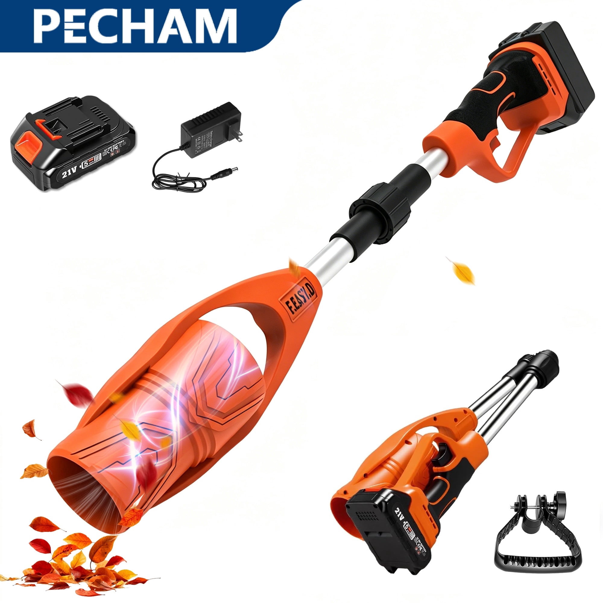 Pecham Cordless Leaf Blower, High-Speed Electric Air Sweeper for Lawn and Garden Maintenance (Orange, 21V) 62zht