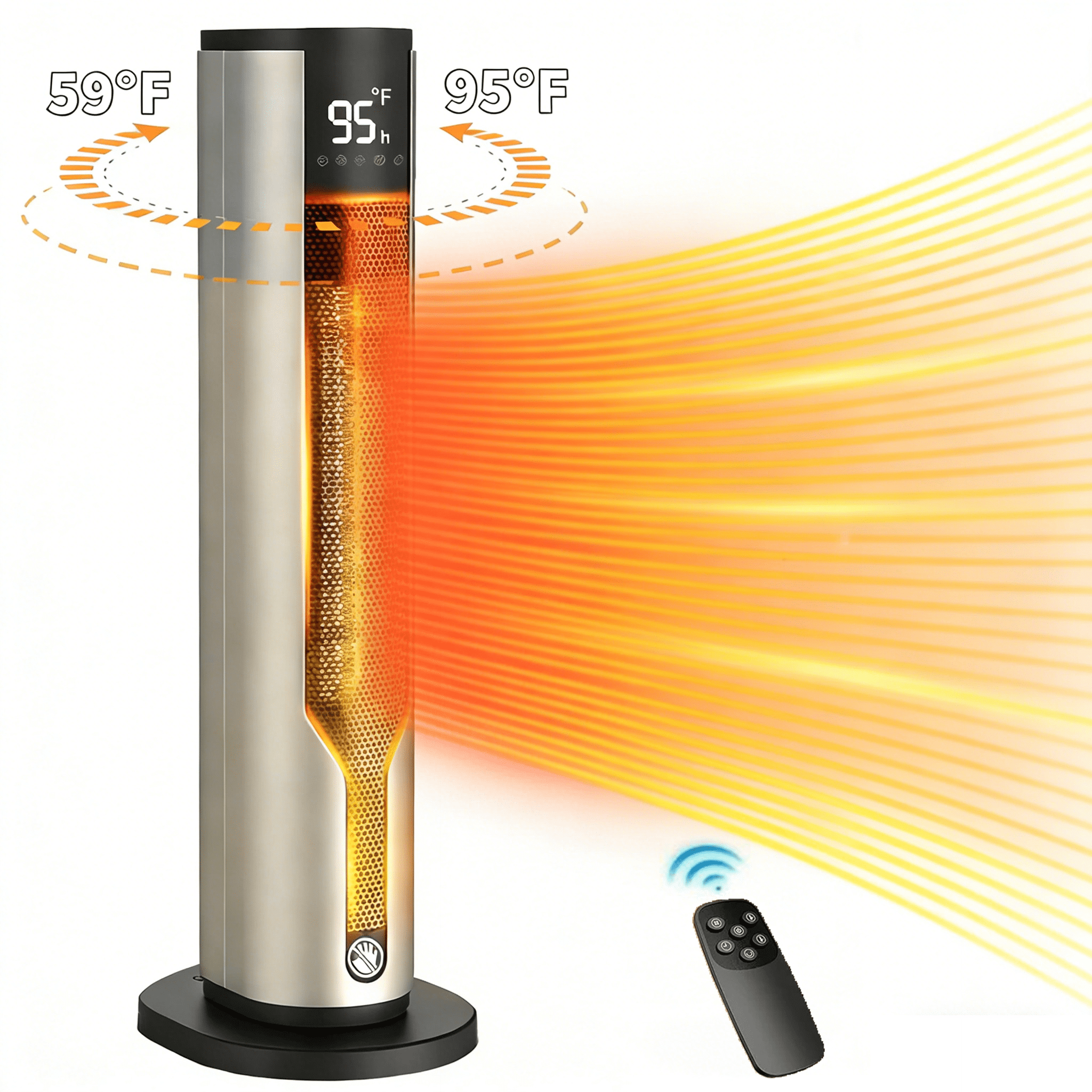 SHYUJAJIE 24 in Oscillating Ceramic Tower Space Heater with Remote Control (Silver, 1500W) ngaty