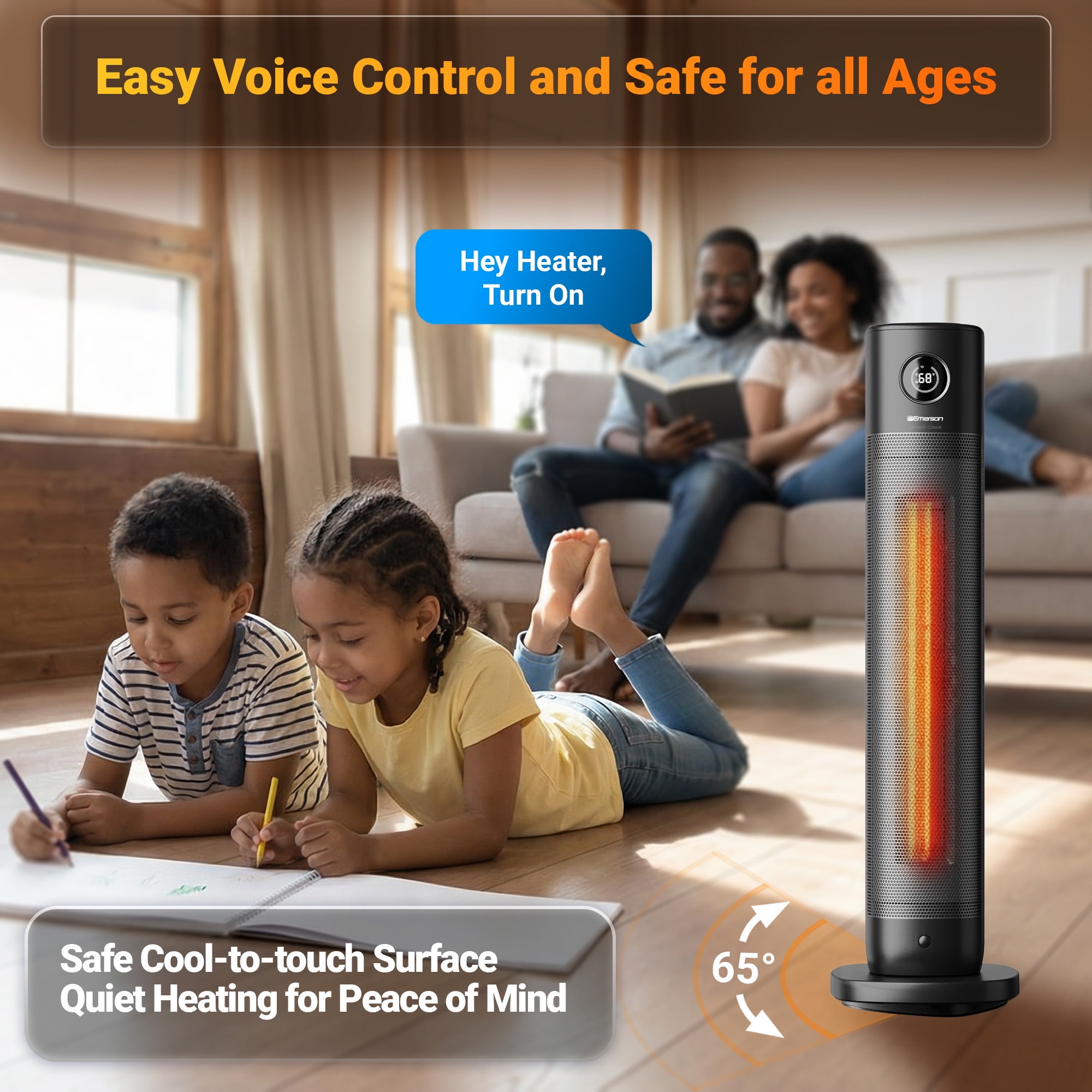 Emerson SmartVoice 32 in Tower Heater with Offline Voice Control (Black, 32 in) s67em